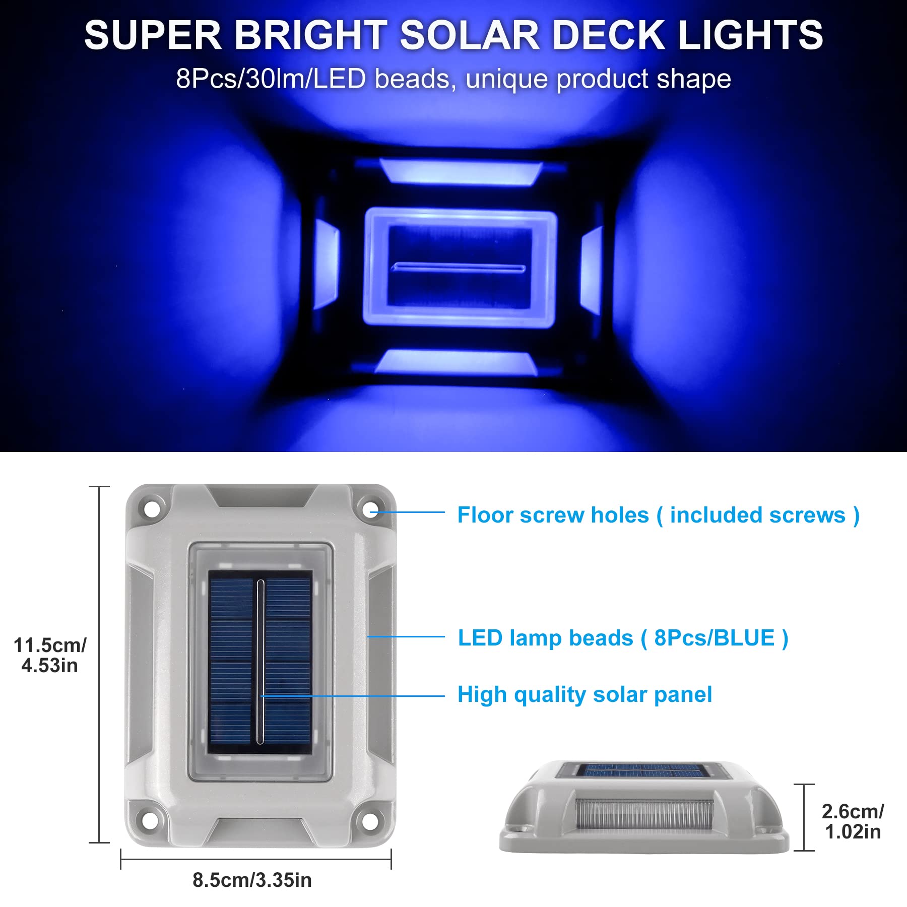 Crepow Solar Deck Lights Driveway Dock Lights- 12 Packs Waterproof 1200Mah Solar Powered Outdoor Led Aluminum Dock Lighting Road