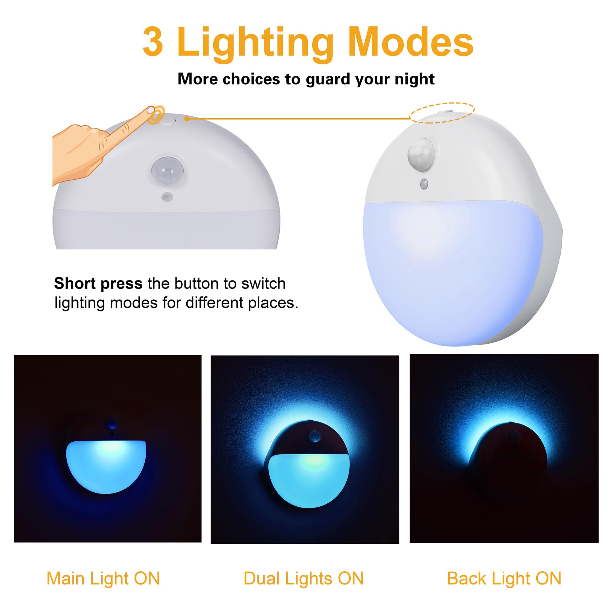 Yunlex 2 Pack Motion Sensor Night Light, 3 Lighting Modes, Battery-Powered Wardrobe Lights, Stick-Anywhere, Stepless Dimming, Az