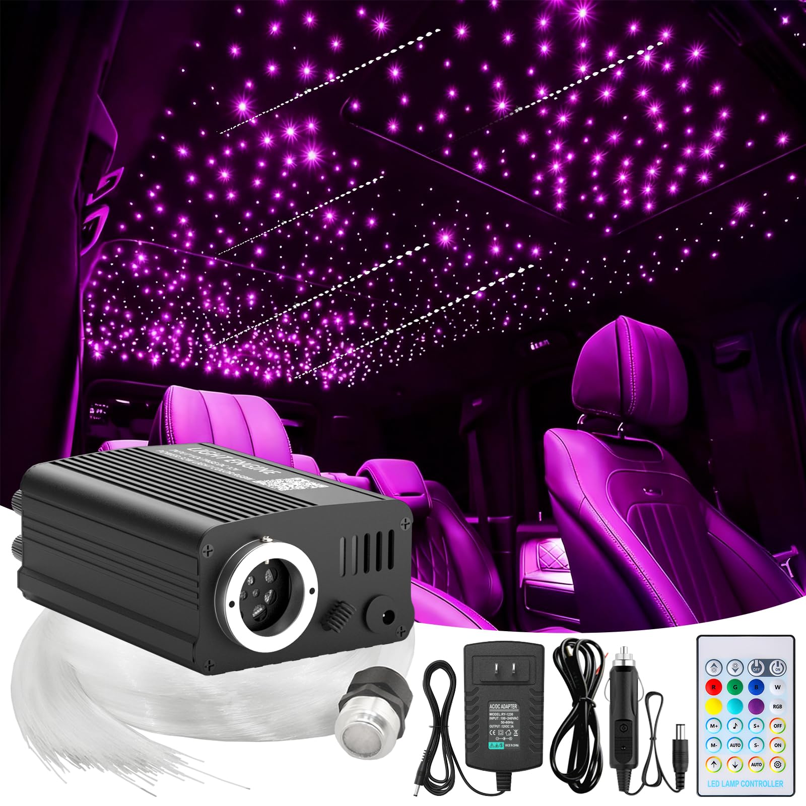 Meteor Twinkle 750 pcs 6.5ft Starlight Headliner Light,16W LED Star Ceiling Fiber Optic Light Kit APP/Remote Control for Car/Hom