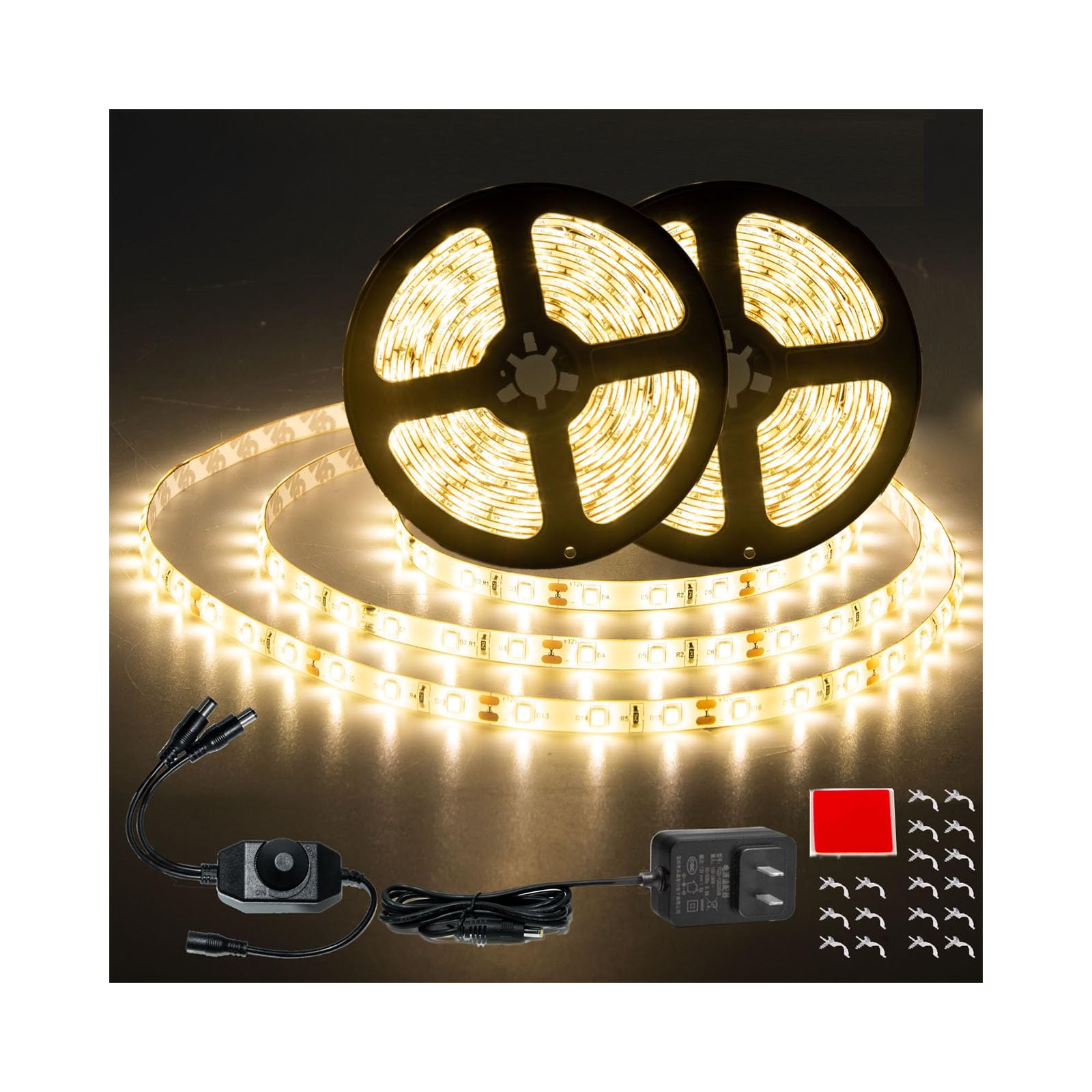 JUNWEN LED Strip Lights 50ft Warm White Waterproof Flexible Dimmable Indoor Lighting for Bathroom, Fish Tank, Bedroom, Kitchen