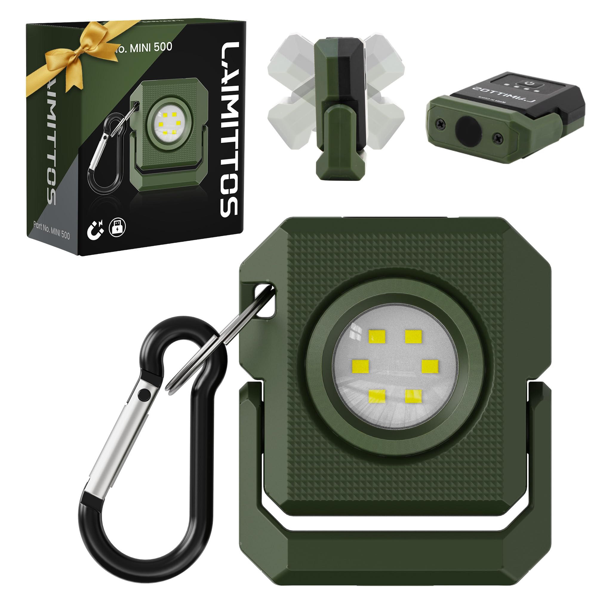 LAIMITTOS Mini Keychain Flashlight Rechargeable Flashlights 500 Lumens LED Magnetic Flashlight with Rotatable Bracket 4 Light Mo