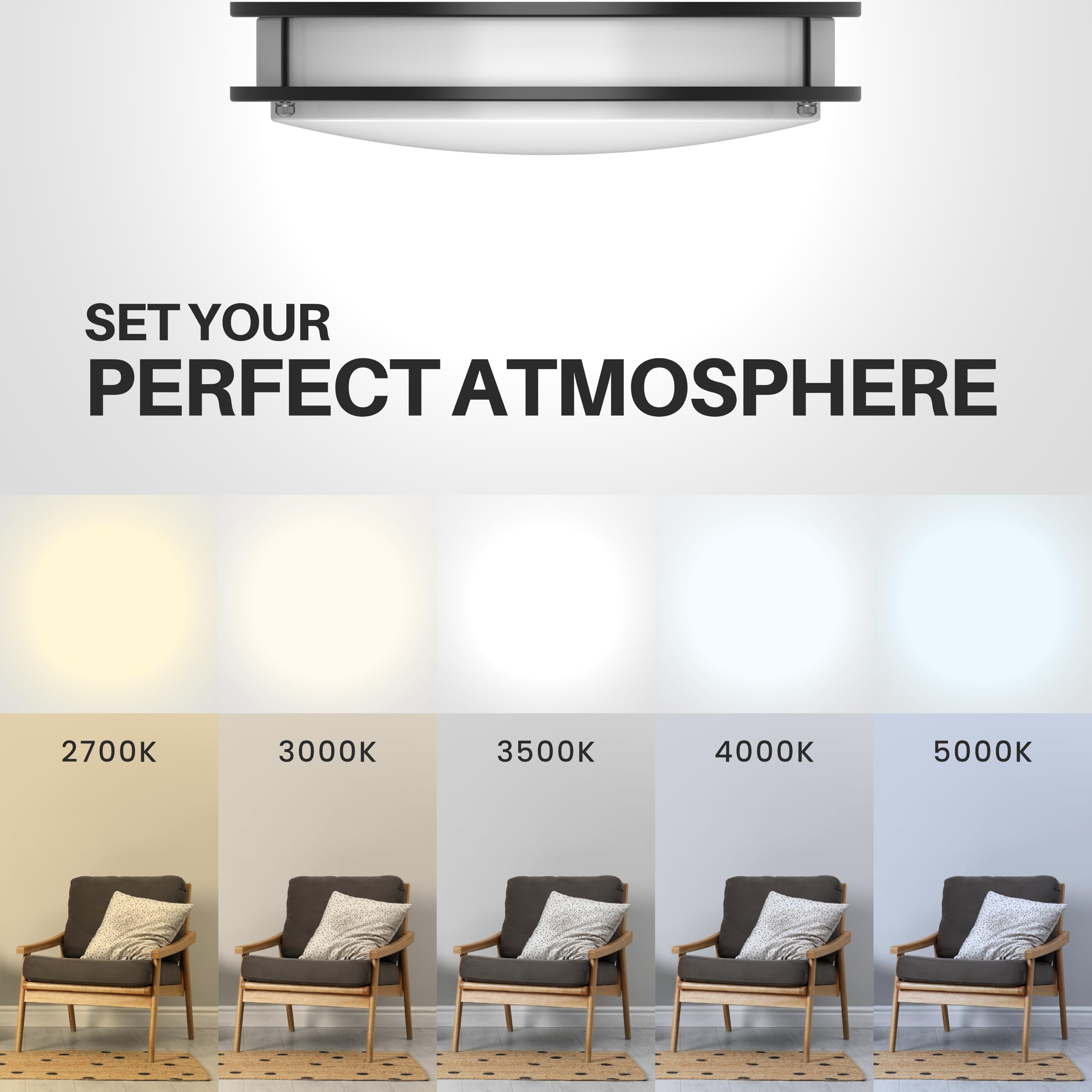 Dymond 14'' Matte Black Led Ceiling Light Dimmable Flush Mount 5-In-1 Adjustable Color Temperature 2700K 3000K 3500K 4000K 5000K