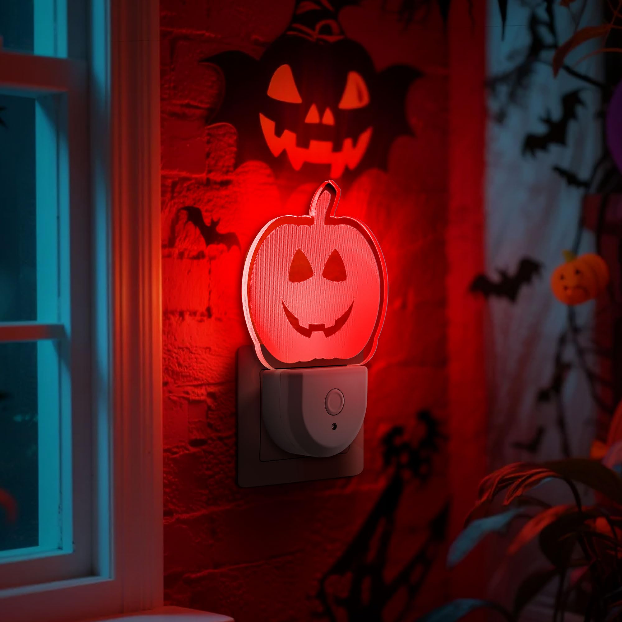 Meonum 2 Pack Halloween Night Light for Kids, 7 Color Plug in Night Light for Kids, Dusk to Dawn Sensor, Nightlights for Girls B