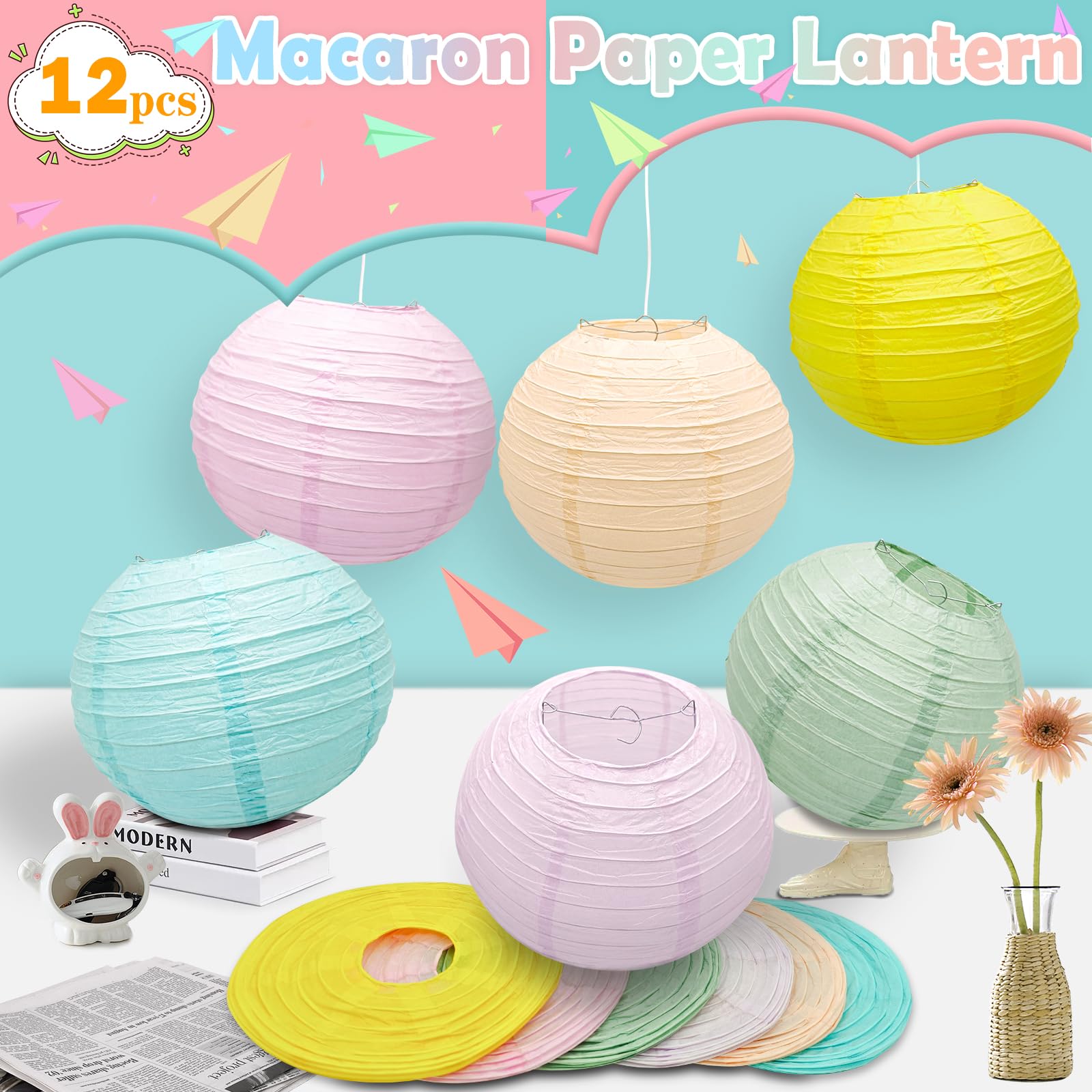 12Pcs 12'' Colorful Pastel Paper Lanterns For Spring, Classroom, Children'S Room, Mother'S Day, Baby Shower, Wedding, Birthday P