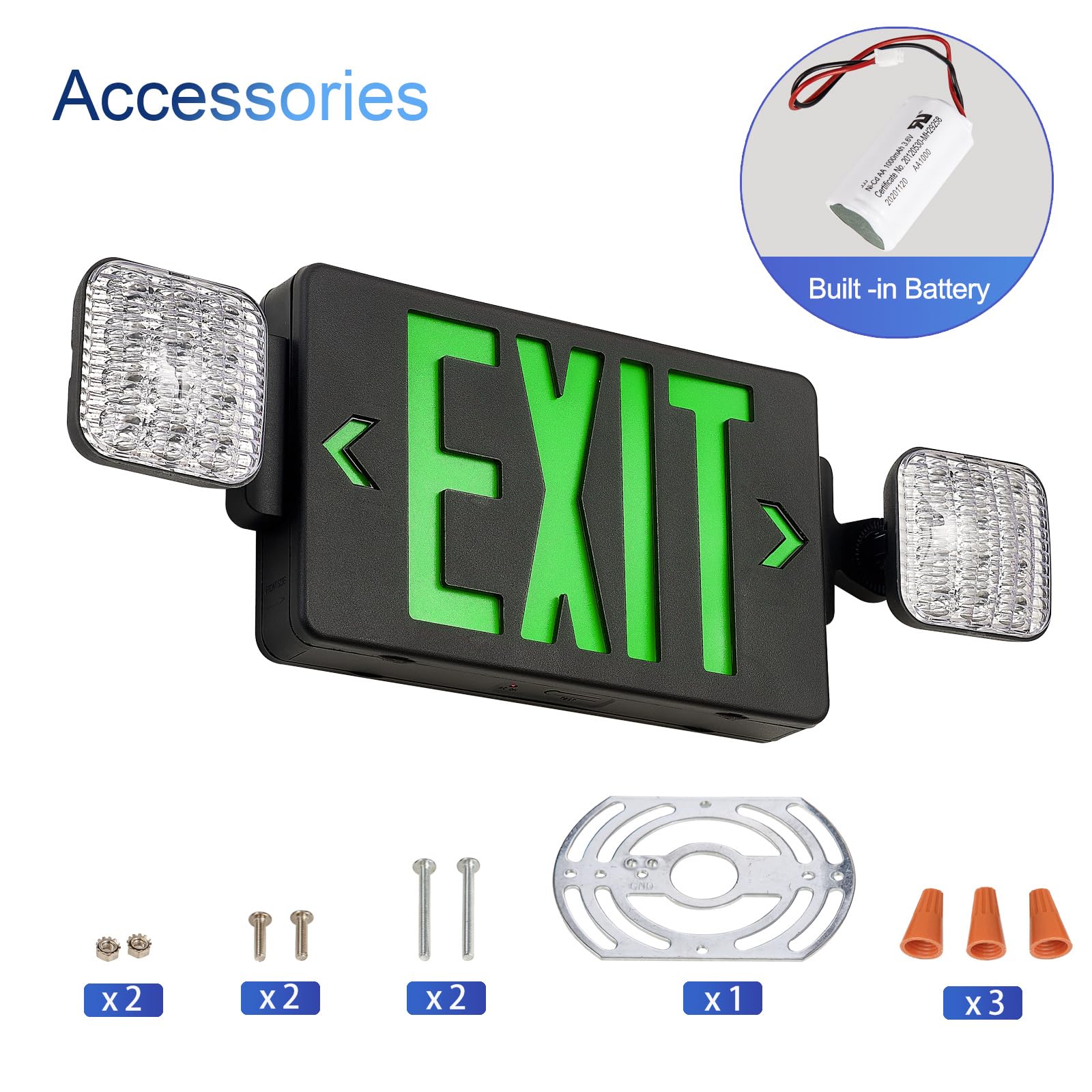 Tanlux Black Housing Exit Sign With Emergency Lights, Led Emergency Exit Light With Battery Backup, Ul Listed, Ac 120/277V, Comm
