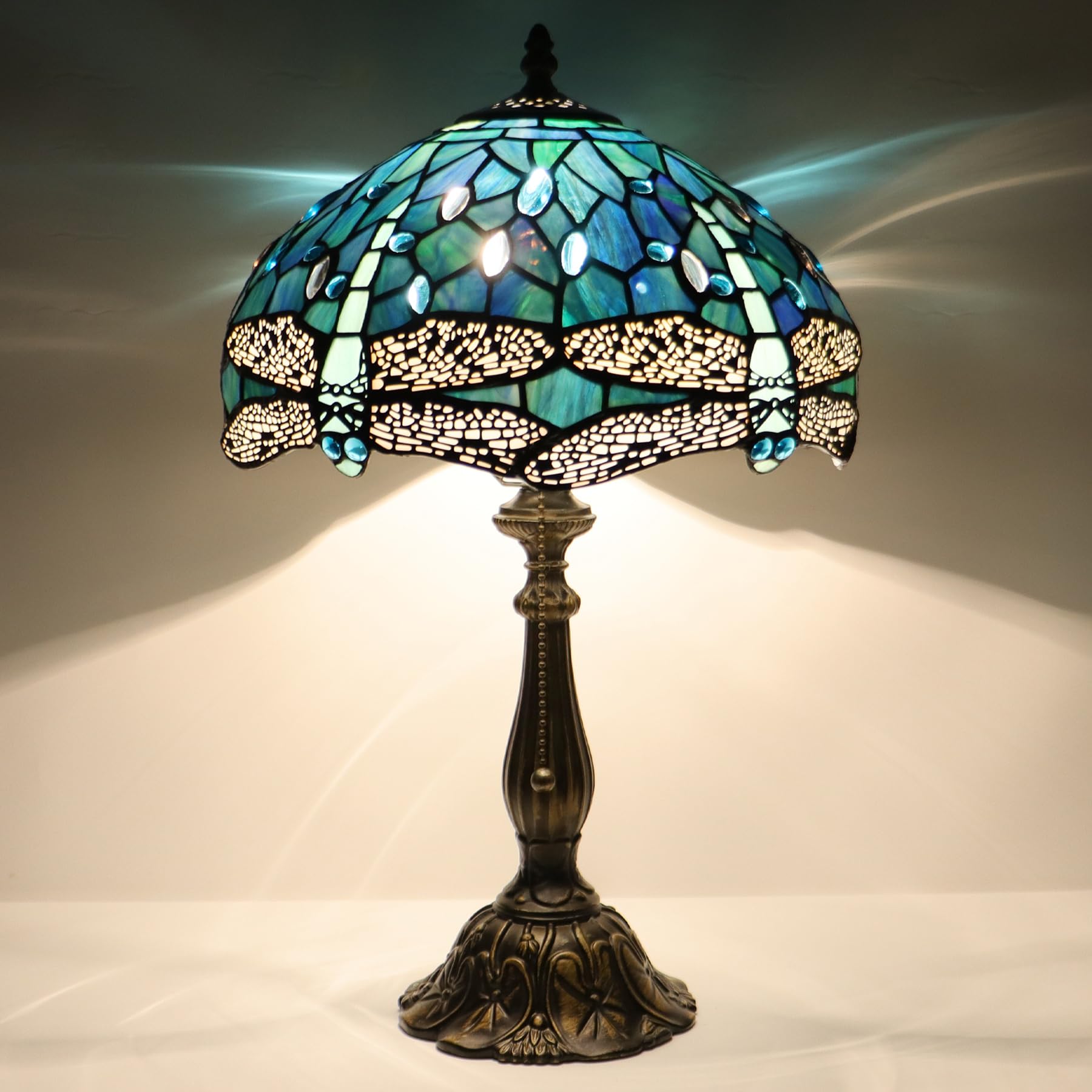 LXHCYOU Tiffany Lamp Stained Glass Table Lamp Bedside Reading Light W12H19 Inches (Mission Style)