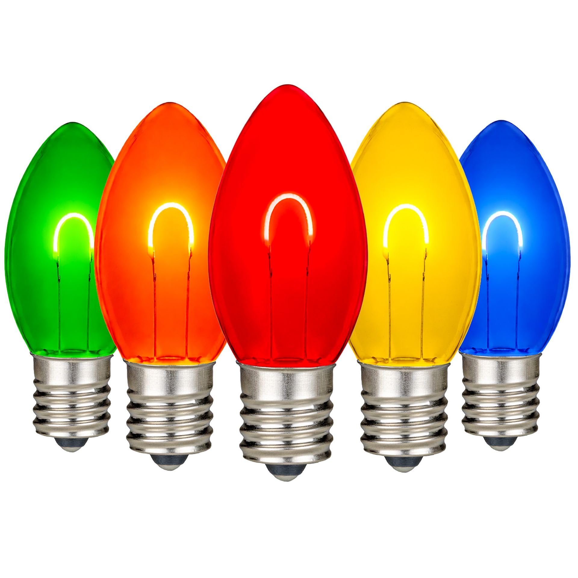Festive Living 25 Pack Multicolor C9 LED Replacement Bulbs - Dimmable U-Shaped Flex Filament, Shatterproof Plastic C9 Bulbs, E17