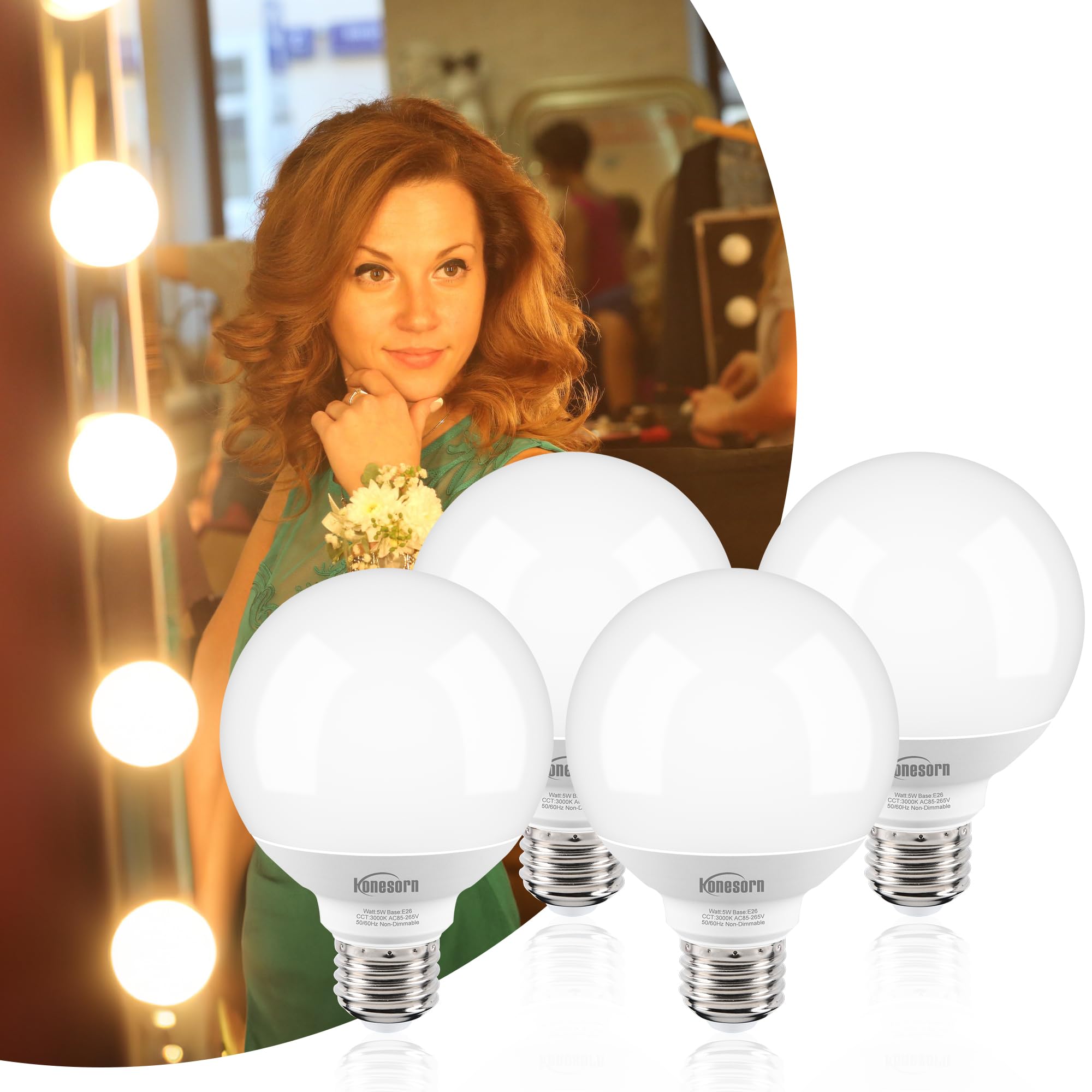 Honesorn G25 Globe LED Light Bulbs 60W Equivalent 3000K Soft White 5W 500LM Non-dimmable 4 Pack