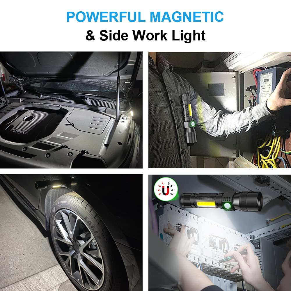 Spriak UV Flashlight, USB Rechargeable Magnetic Work Light, Zoomable, Waterproof, Black, Model S2016001, 1 Pack