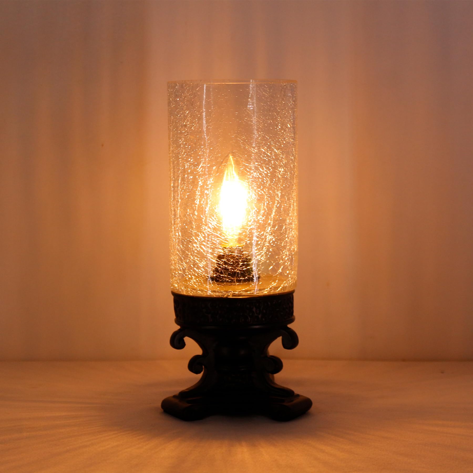 ANYONGLU Glass Table lamp with fine Cracks, Small Candle Holder, Desktop Night Light, Bronze-Colored Resin Base, 4 inches x 4 in