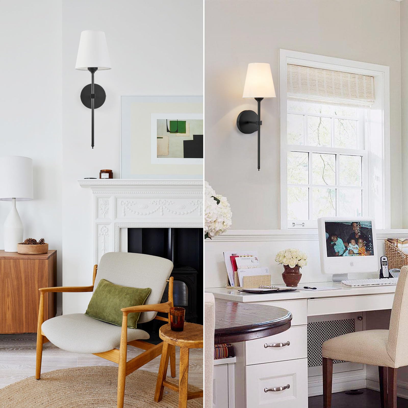 KUAUGST Wall Sconces Set of 2, Retro Industrial Design, Black Fabric Shade, Metal, Model: wall sconces-03