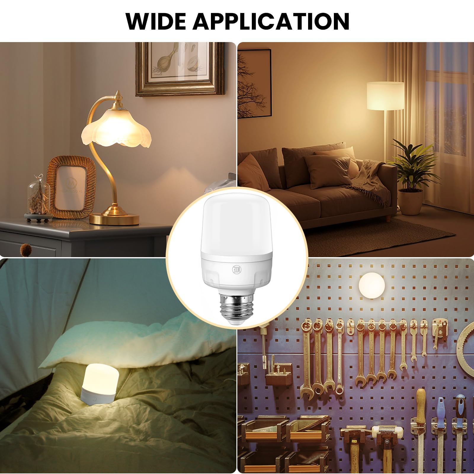 Qoollife E26 Rechargeable Light Bulbs with Remote Control, Battery Operated Light Bulb 9W 2000mAh, 4 Timer Settings for Lamp Lam