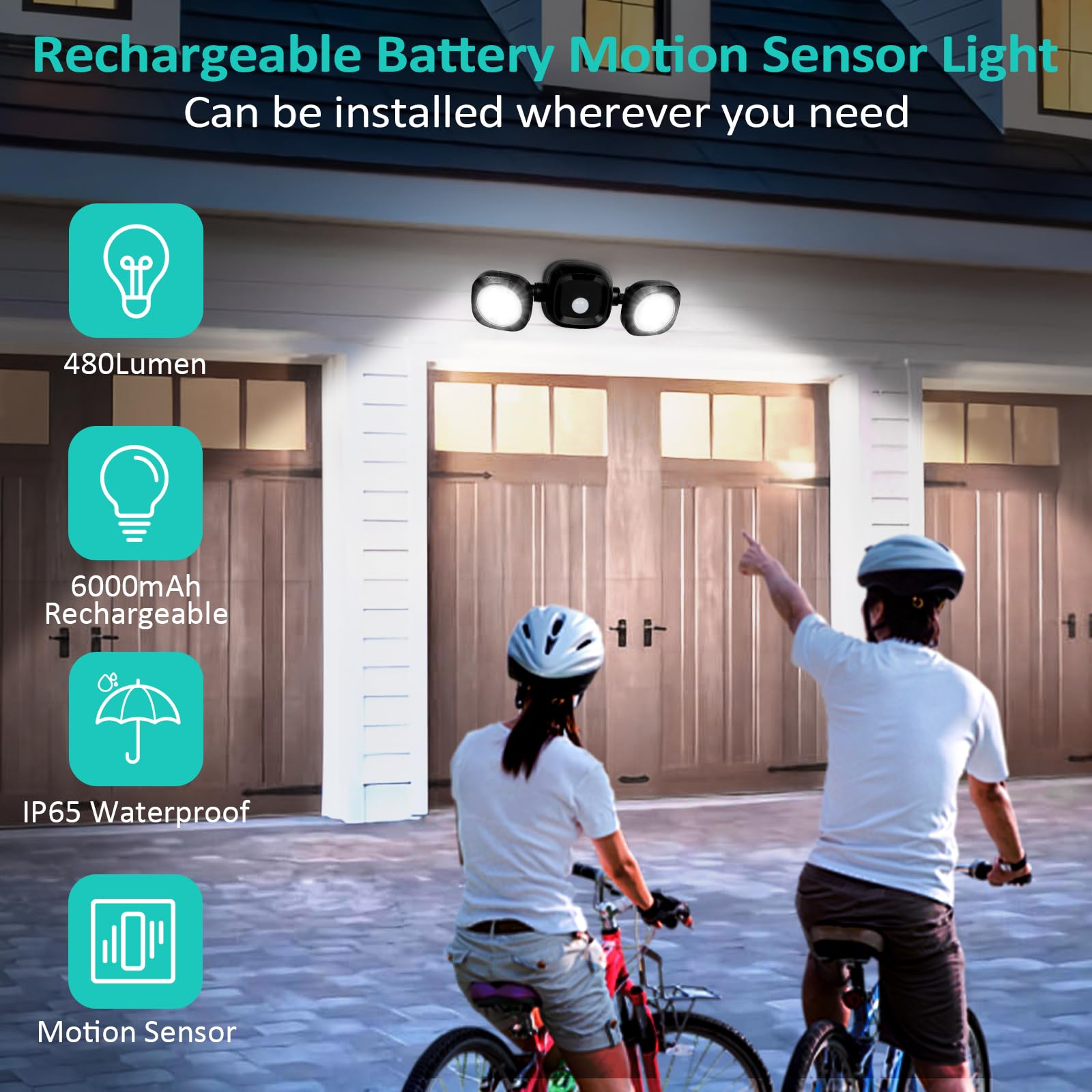 Battery-Operated Motion Sensor Light Outdoor: 6000Mah Rechargeable Battery Powered Motion Security Light, Wireless Led Flood Lig