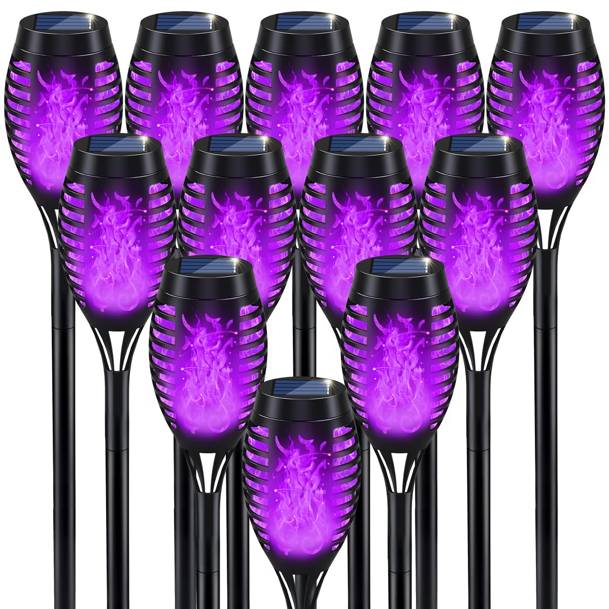 IkeeRuic Solar Torch Lights - 12Pack Purple LED Outdoor Decorations, Waterproof for Yard and Garden Pathway