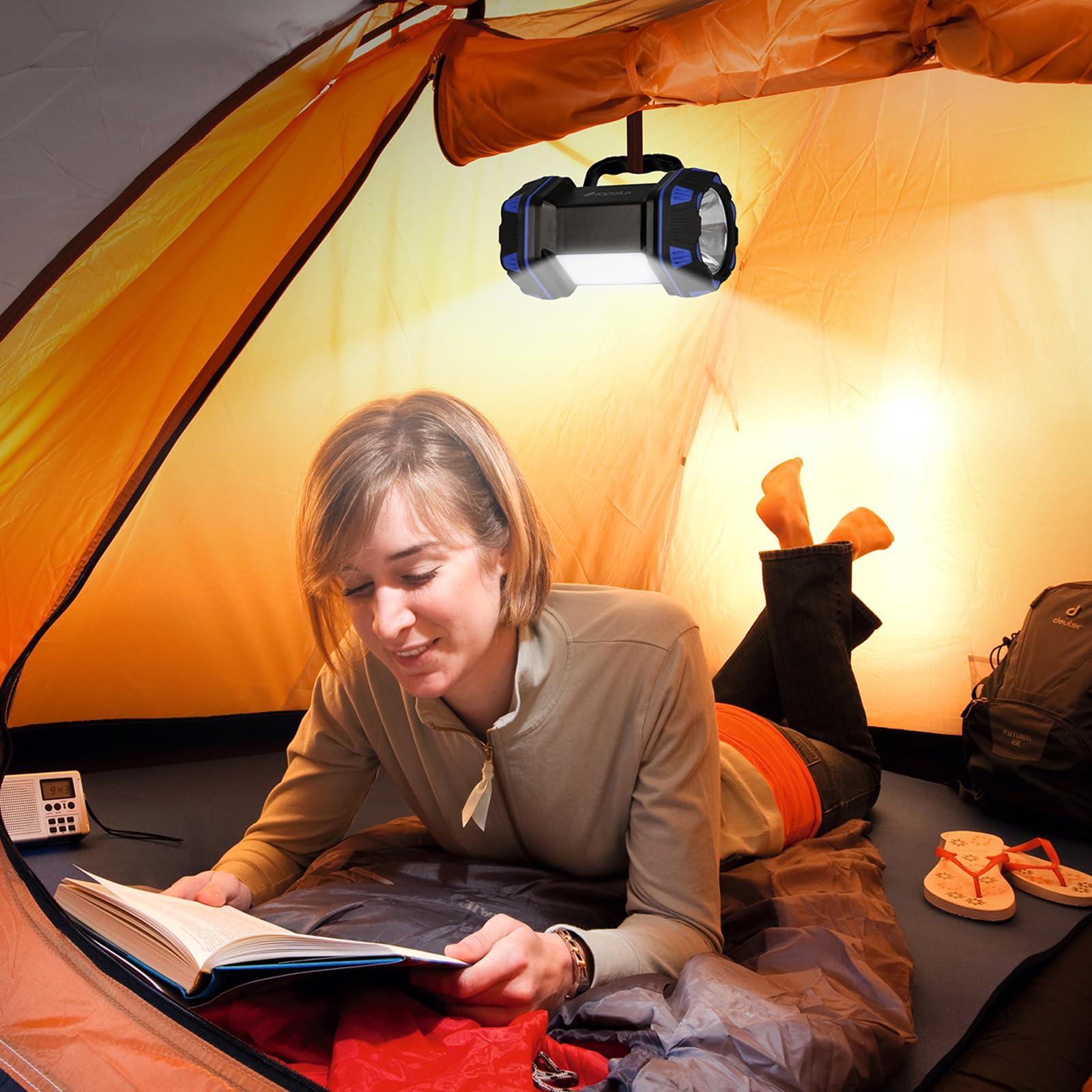 Ropelux 1500Lm Rechargeable Led Camping Lantern, 8 Modes, Portable Blue Flashlight 2-Pack