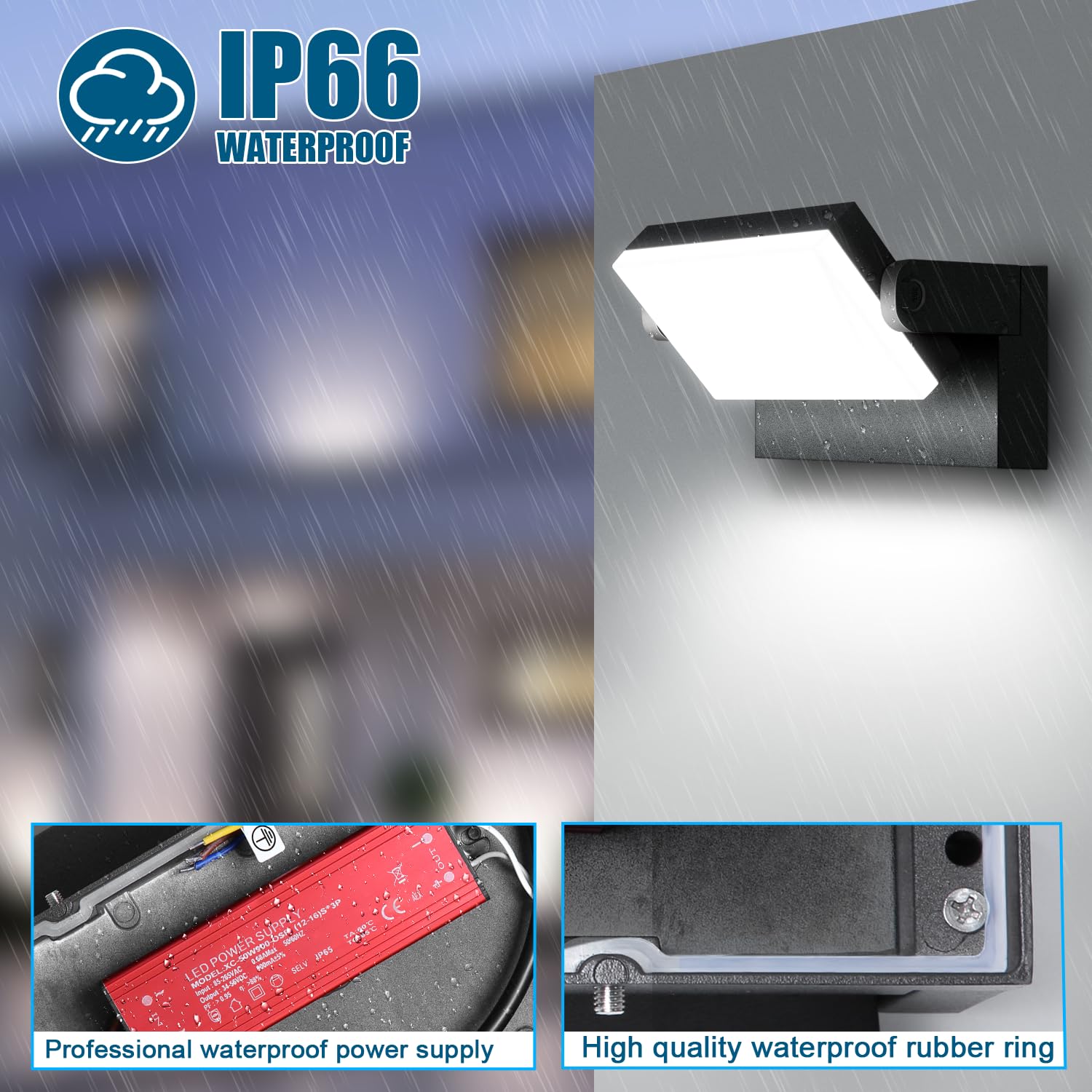 Tomourd 40W LED Wall Light, 4000LM, IP66 Waterproof, Adjustable Head, Black, 4 Pack, Model KY1360D