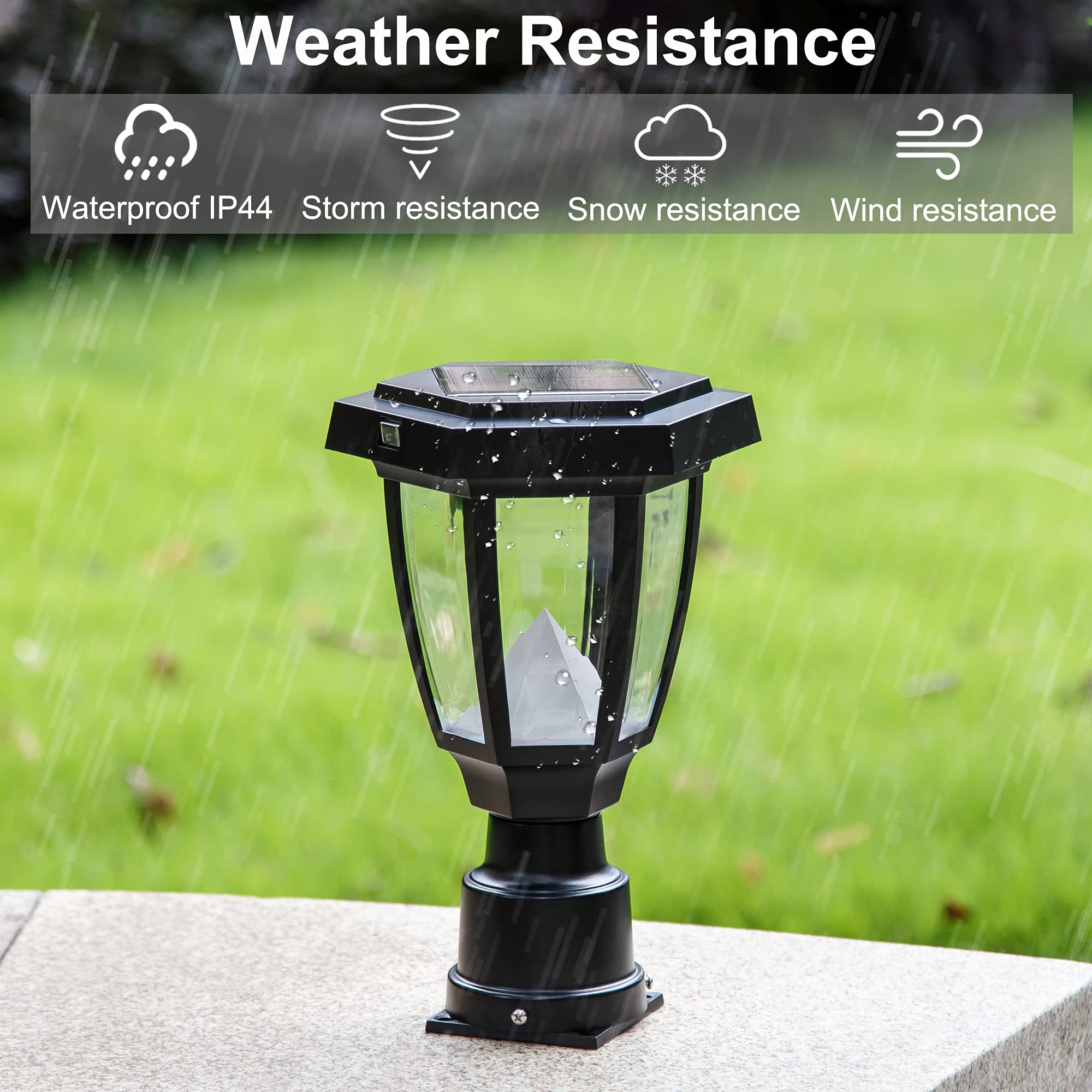 FUDESY LED Solar Post Light, Waterproof Black Plastic for Garden, Warm White 3000K, Model 24590d5a-2cb5-495c-aeae-6