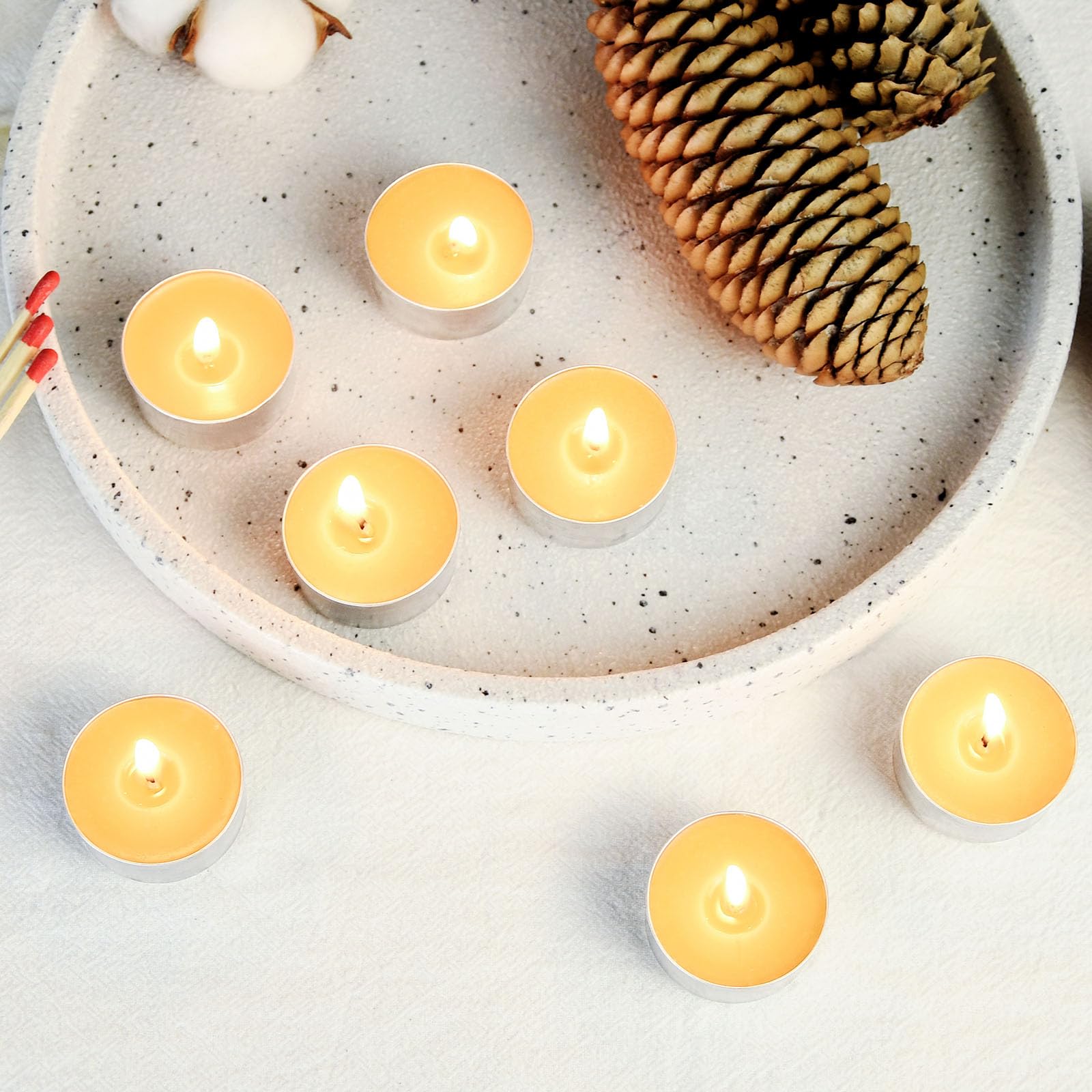 Natural Beeswax Tealight Candles In Metal Aluminum Cup - Organic Small Candle Natural Scent Smokeless 4-5 Hours Long Burning - Yellow, Pack Of 12