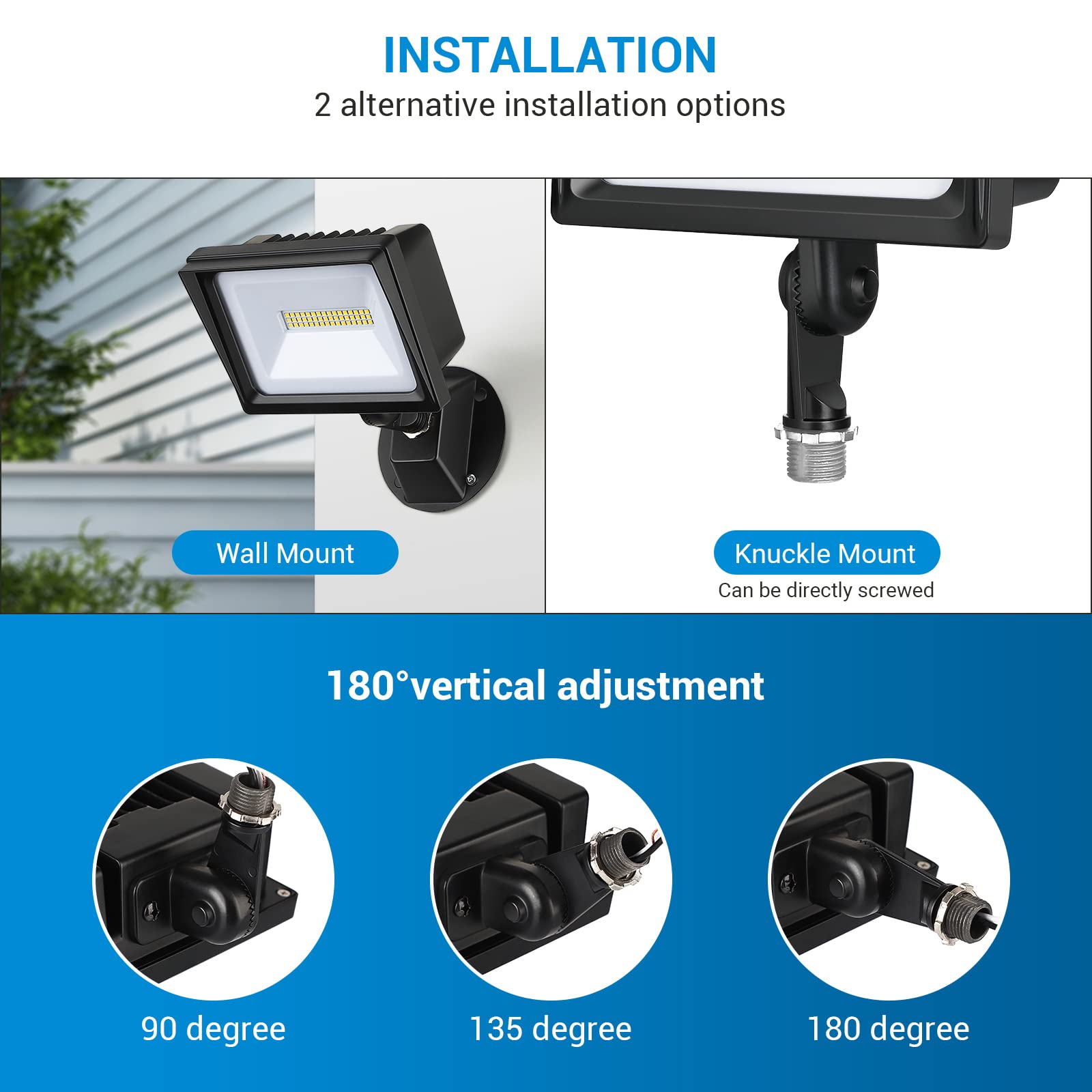 Dewenwils 2 Pack 34W Flood Lights Outdoor, 3200 Lm Super Bright(400W Halogen Equivalent) Ip65 Waterproof Knuckle Mount Led Flood