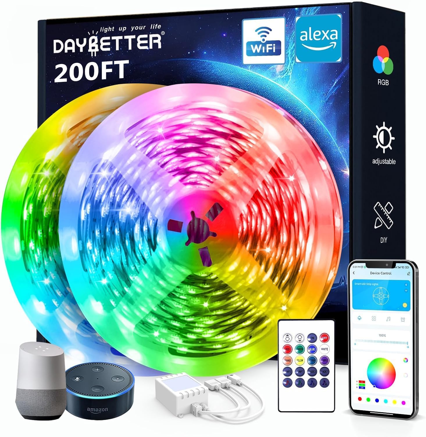 DAYBETTER 200 ft Smart WiFi Led Lights, Led Strip Lights Work with Alexa and Google Assistant, App Voice Remote Control Music Sy