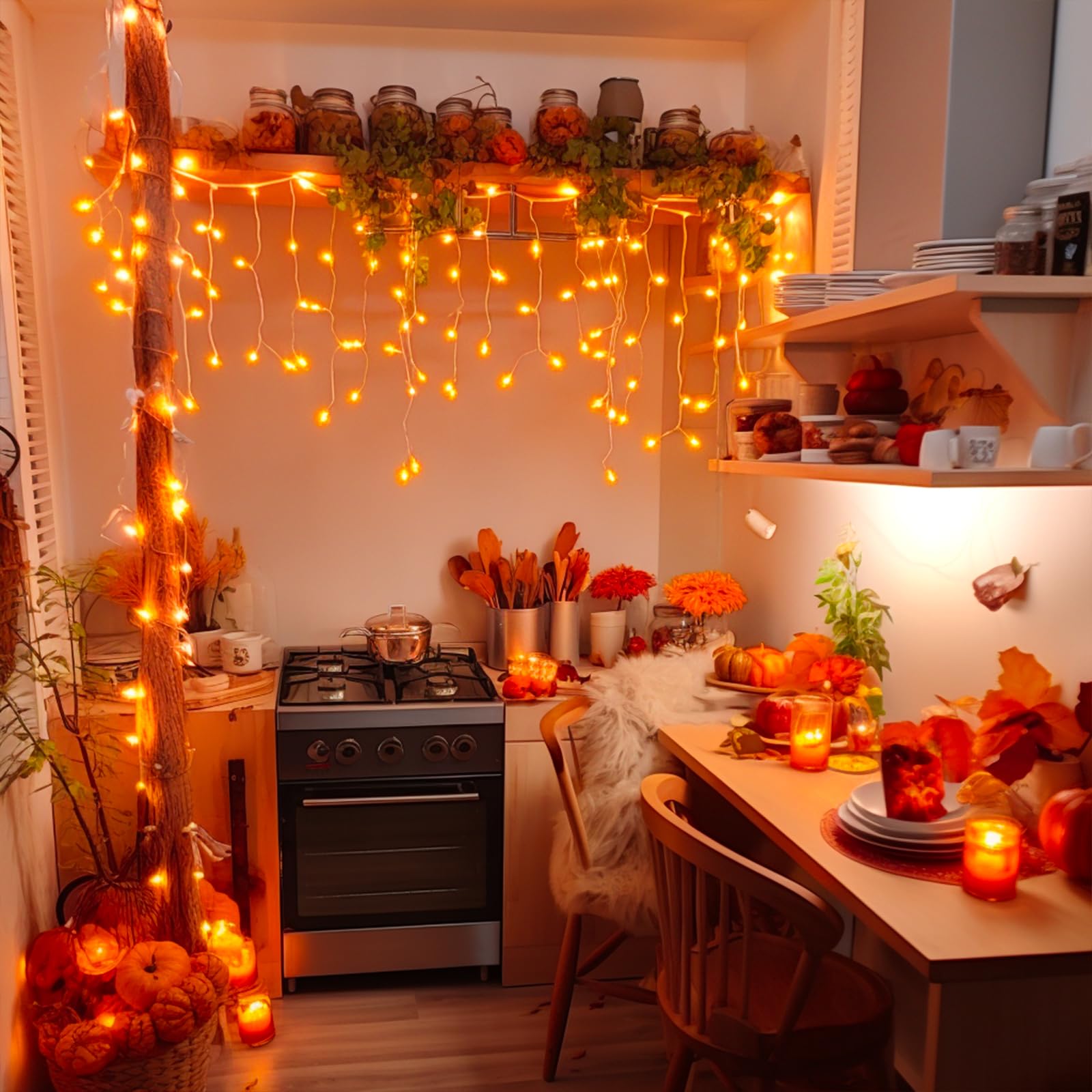JMEXSUSS 800 LED Orange Icicle Lights - Waterproof, 8 Modes, Plug-in, Copper Material for Indoor/Outdoor Holiday Decor