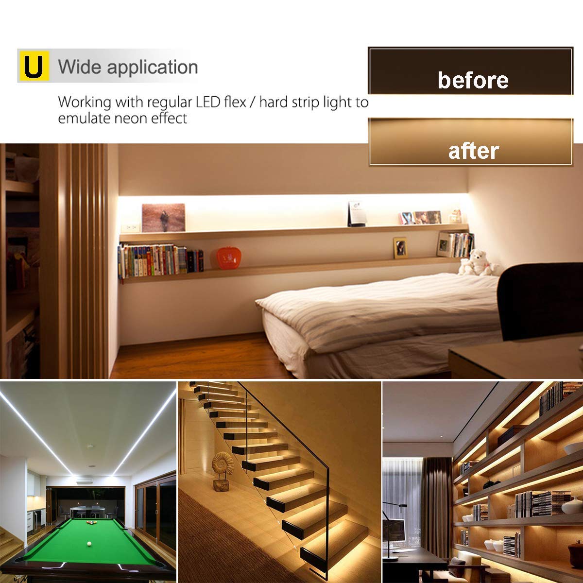 StarlandLed Aluminum Channel 10-Pack for 16mm LED Strip Light, 6.6Ft/2M, Black, Model 05P10-2MB