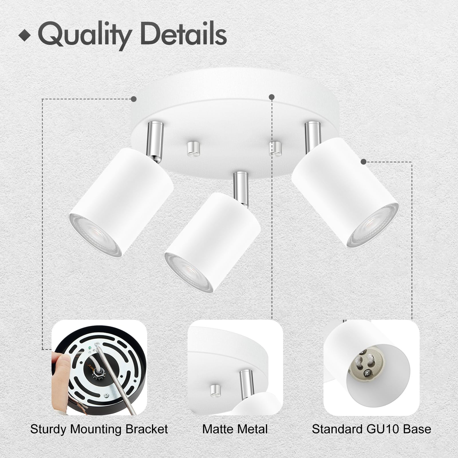3 Light Track Lighting Fixtures Ceiling  Matte White Round Directional Ceiling Spotlight  Gu10 Flush Mount Track Fixture  Adjustable Modern Led Track Lights For Kitchen/Living Room  Bulb Not Included
