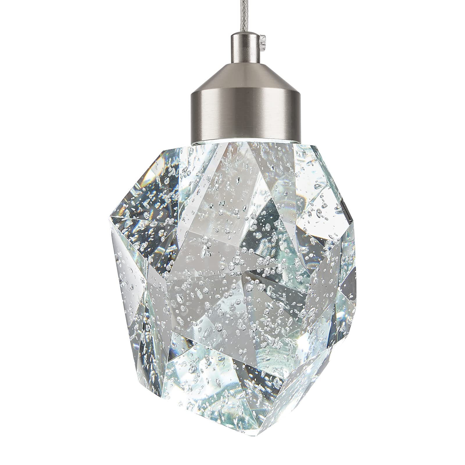 Airyphant Modern Nickel Crystal Pendant Light, Dimmable Led Pendant Light Fixture For Kitchen Island Dining Room Bedroom Bathroo