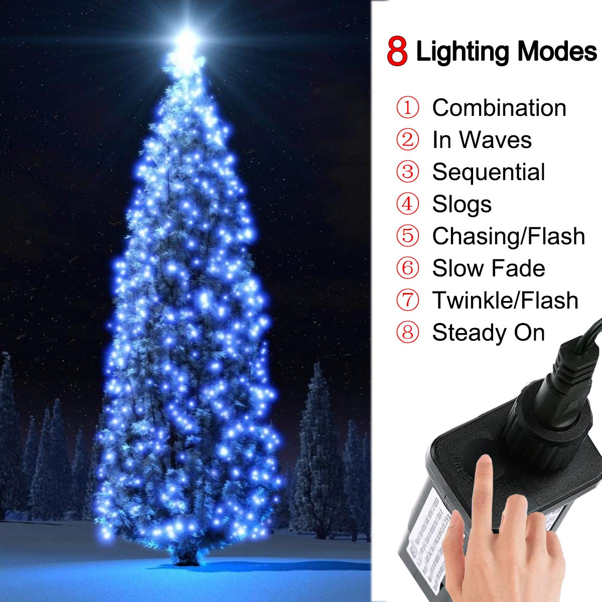 Epesl Christmas String Lights - 320 LEDs, 35m, Waterproof, Blue, 8 Modes, Model BW-32LEDSL-US-Blue, Indoor/Outdoor Use