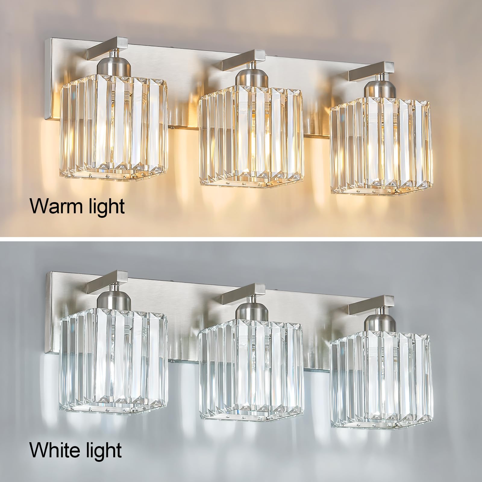 FDPBY Modern Vanity Light 2-Light Brushed Nickel Crystal Bathroom Wall Fixture
