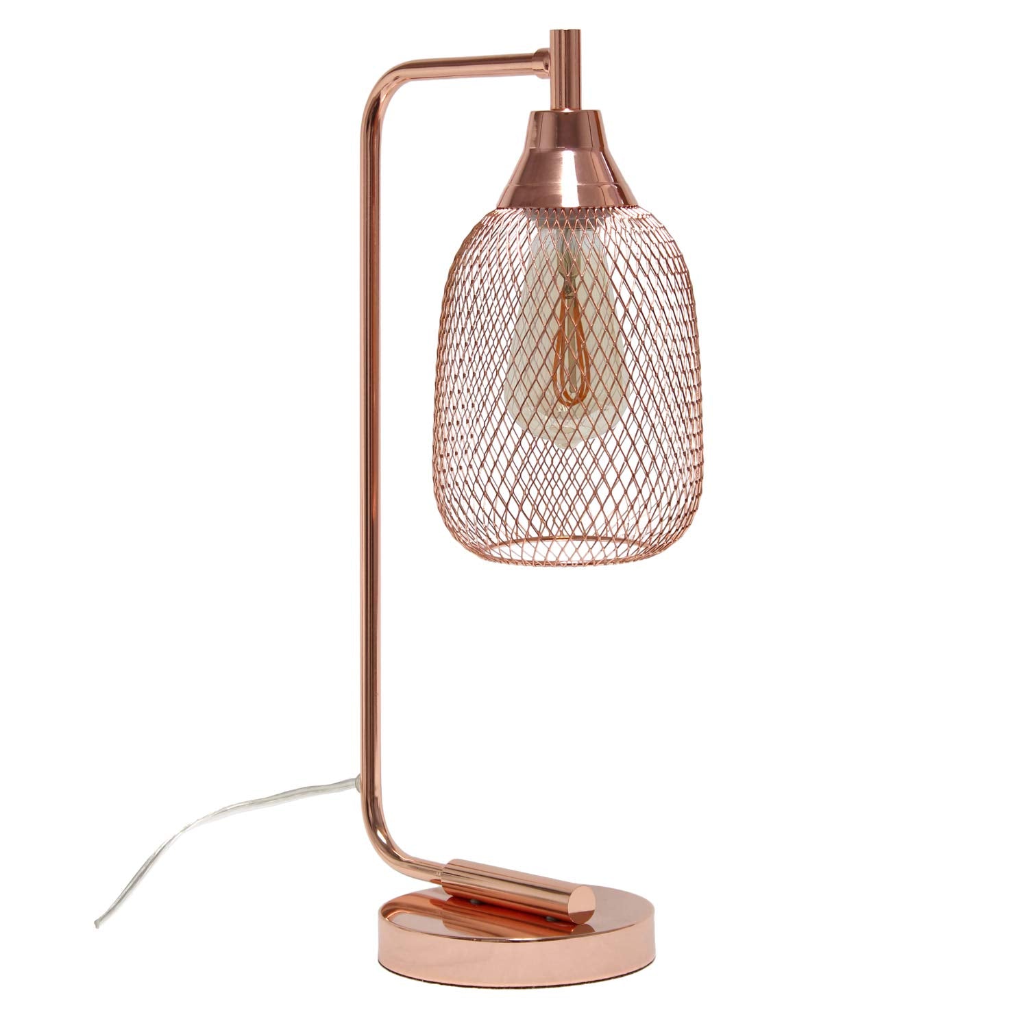 LALIA HOME Industrial Office Desk Lamp, Metal, Rose Gold, Wired Mesh Shade, Model LHD-2000-RG