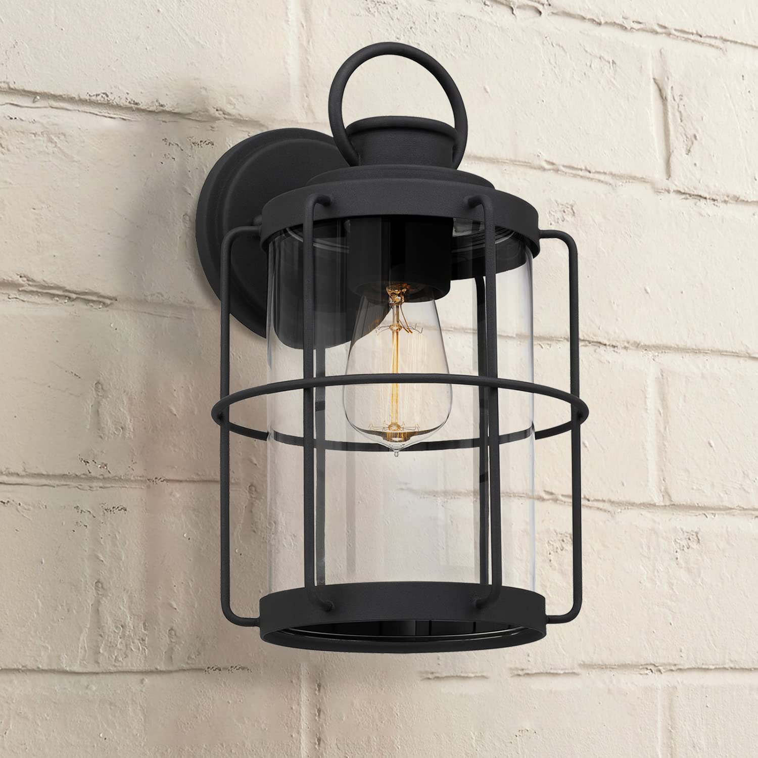 Tawson Cain Outdoor Wall Lantern, Matte Black, Clear Glass Shade, Weather Resistant, Model 11410