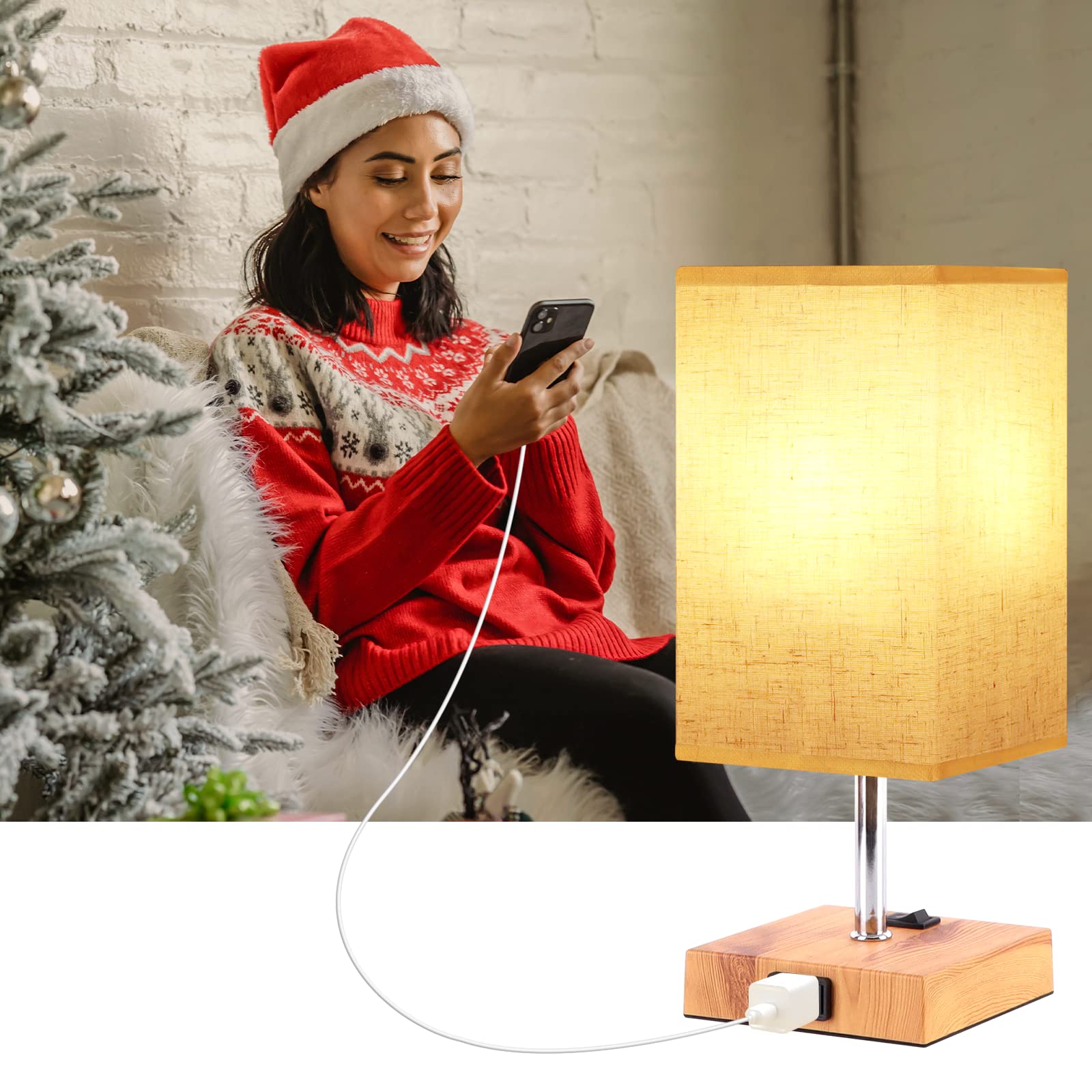 Dott Arts Small Table Lamps Set of 2, 2700K/4000K/5000K, Wood Minimalist Nightstand Lamps for Bedroom, Living Room, Kids Room