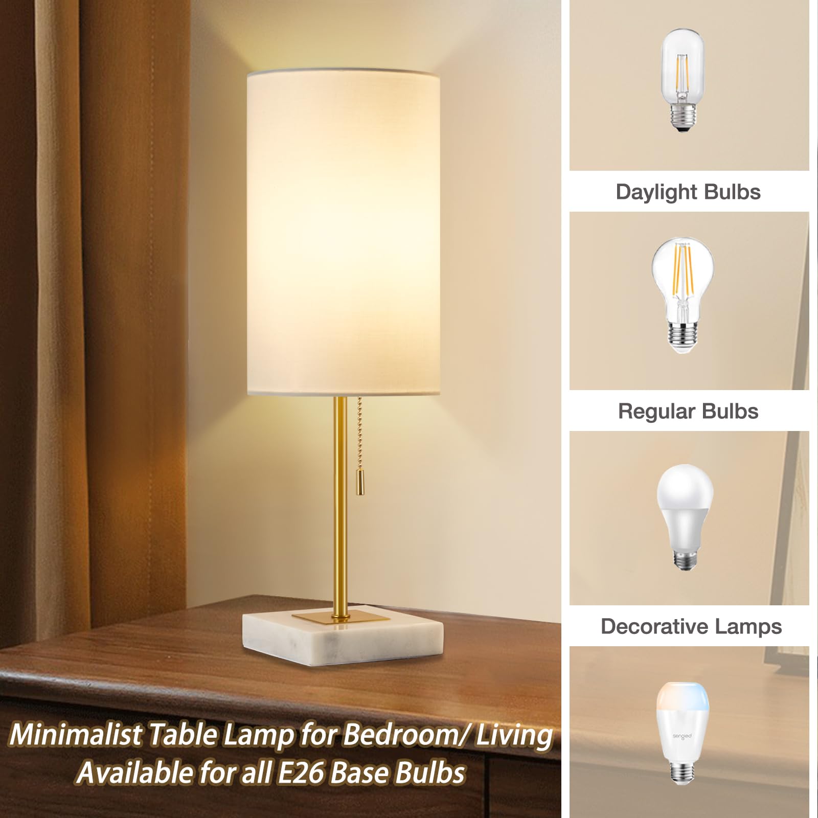Luvkczc Minimalist Marble Table Lamp Set Of 2 For Mens Room - Bedside Nightstand Lamps&Small Desk Lamp For Boys Study Room, Offi