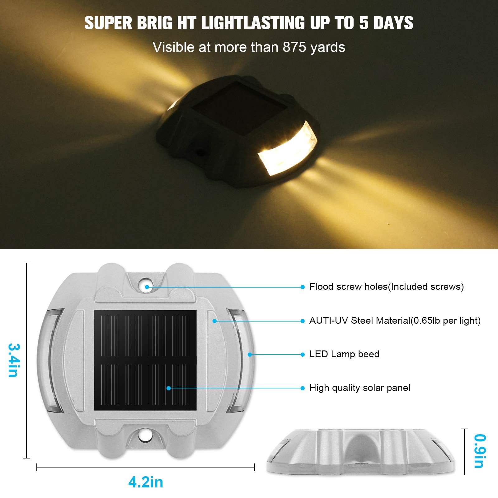 VOLISUN Solar Deck Lights, 20-Pack IP67 Waterproof LED Step Lights, Warm White, Model 21349ZM for Driveway, Sidewalk, Garden Pathway