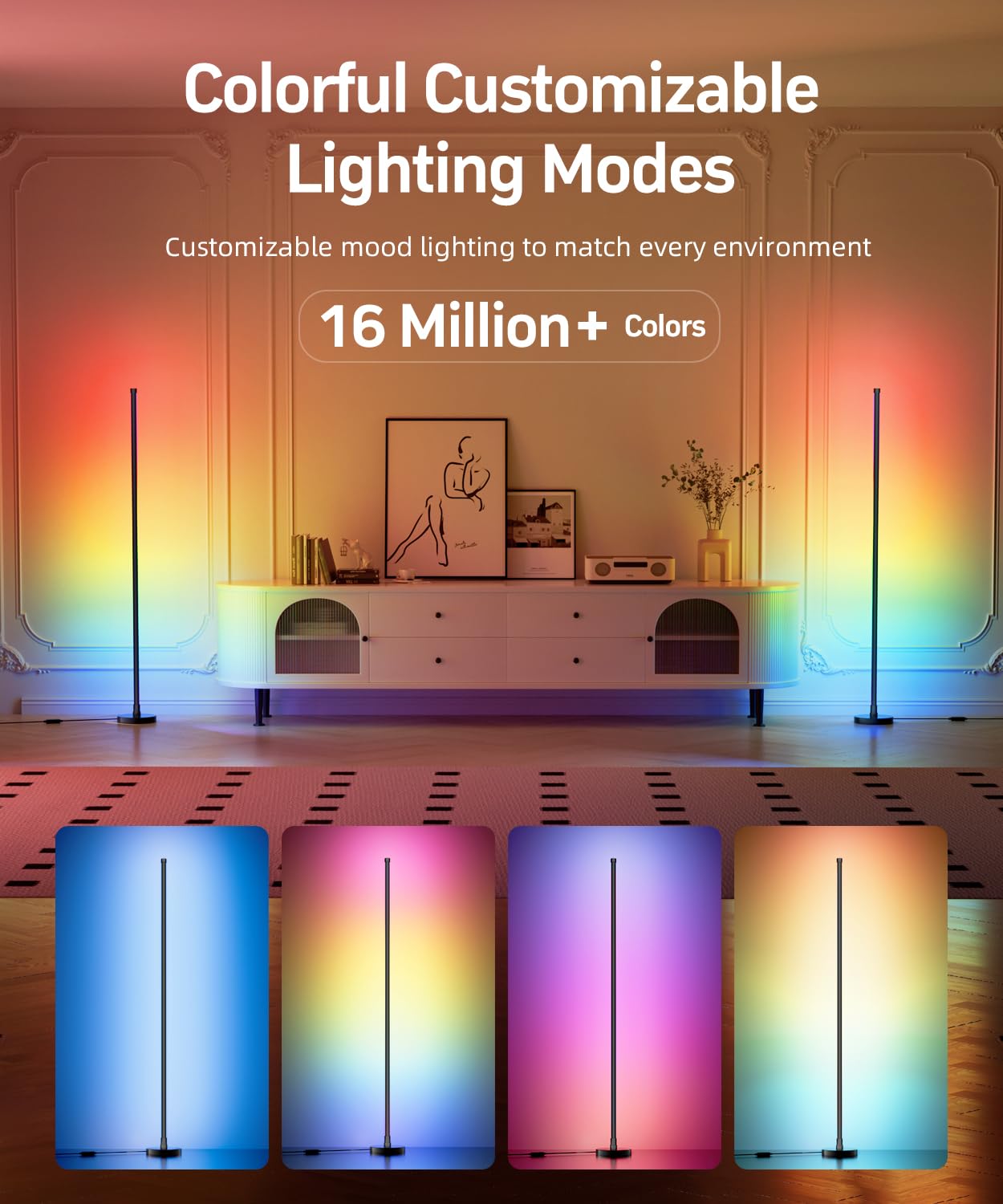 Bwgzh Corner Floor Lamp, Smart Rgb Led Corner Lamp With Music Sync And 16 Million Diy Colors, App & Remote Control, Color Changi