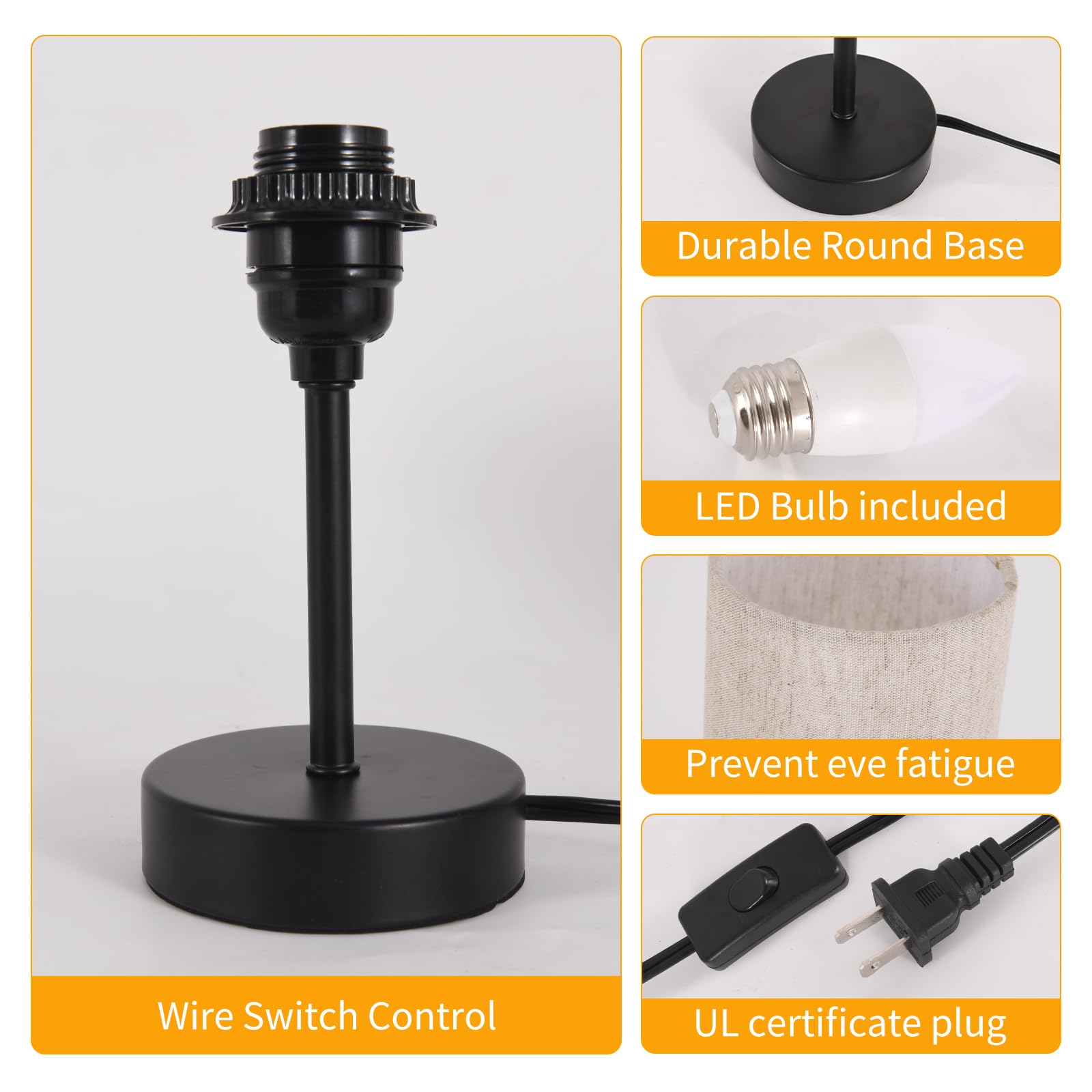 Rislg 2 Pack Small Table Lamps For Bedroom, Bedside Lamps For Nightstand With Wire Switch, Minimalist Modern Desk Lamps With Lin