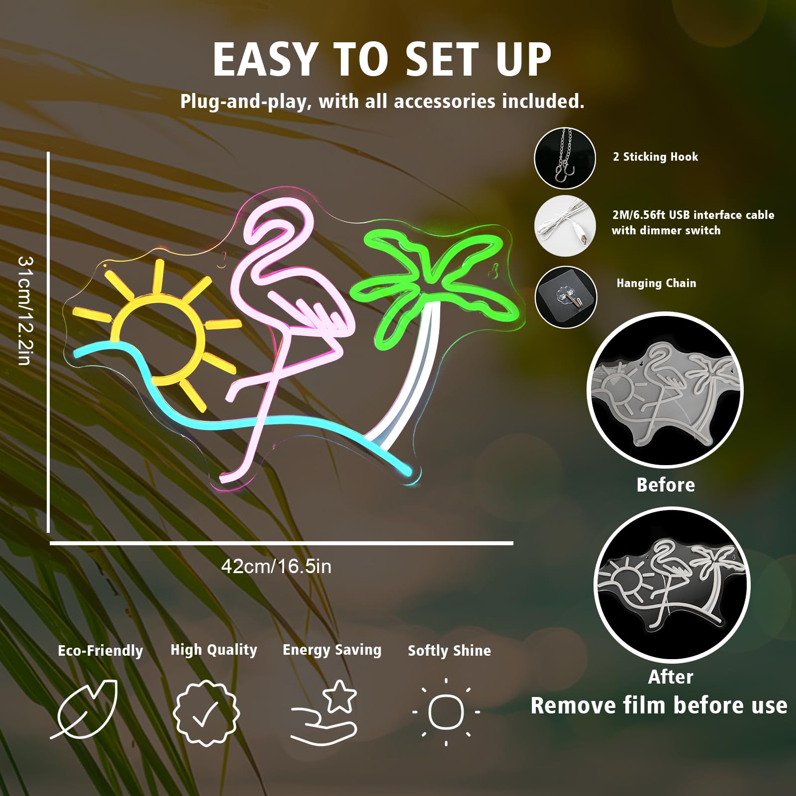 JURONG Flamingo Neon Light Sign, Dimmable LED Wall Decor, USB Powered, Colorful Acrylic for Home, Bar, Restaurant, Party