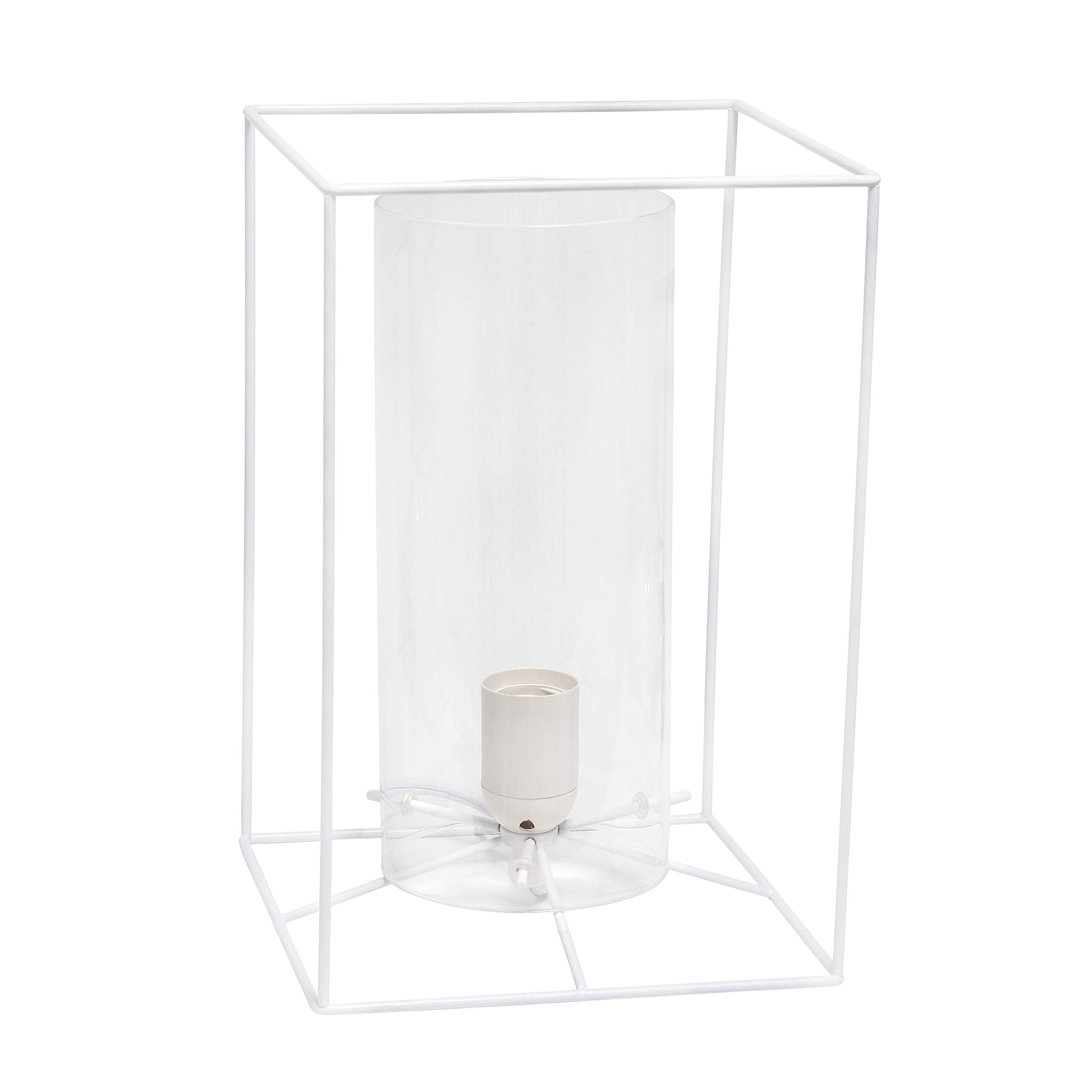 Elegant Designs LT2070-WHT Table Lamp, Large 11.8in, Metal, White & Clear Glass