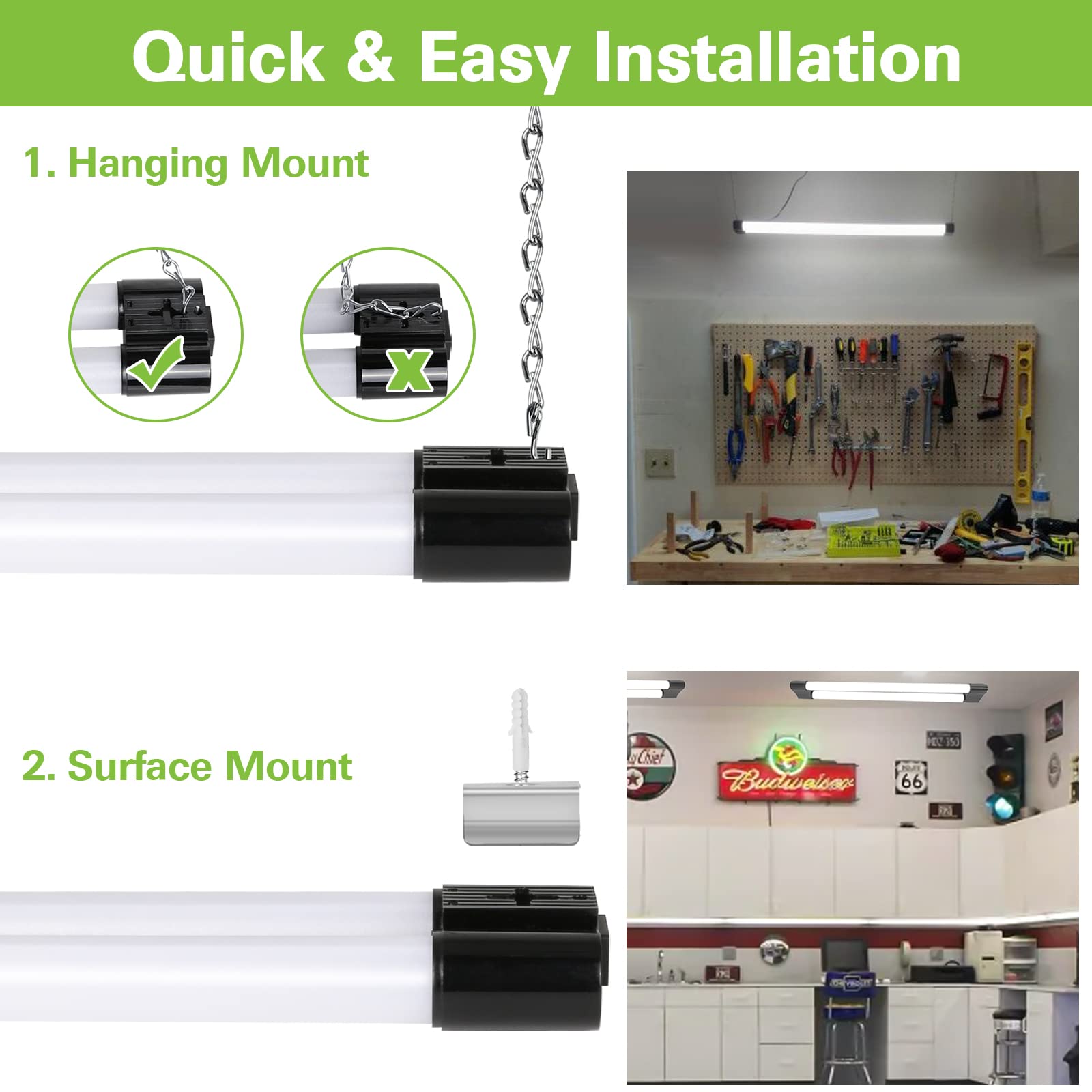 hykolity 4 Pack LED Shop Light, 22W 2500lm, 2FT, Black, Linkable Utility Fixture, ETL Certified
