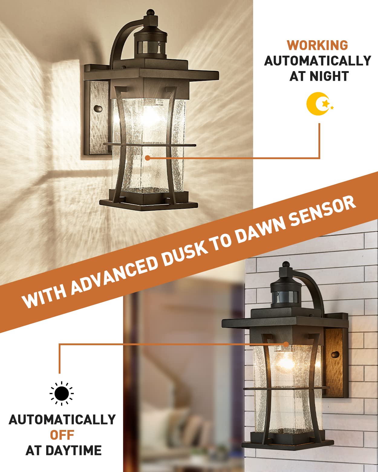 Eeru Motion Sensor Outdoor Wall Light Dusk To Dawn Exterior Light Fixtures Waterproof Outdoor Sconce Black Porch Light Wall Moun