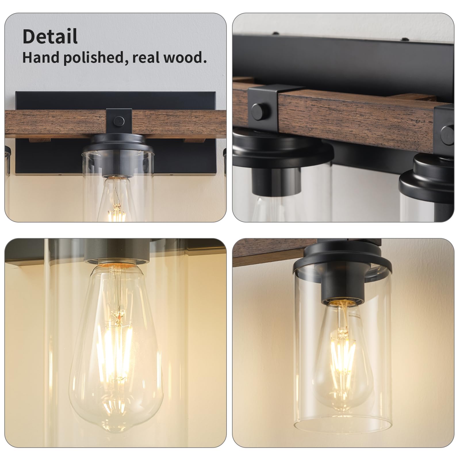 Goyeel 5-Light Farmhouse Bathroom Vanity Lighting - Wooden Wall Fixture With Clear Glass