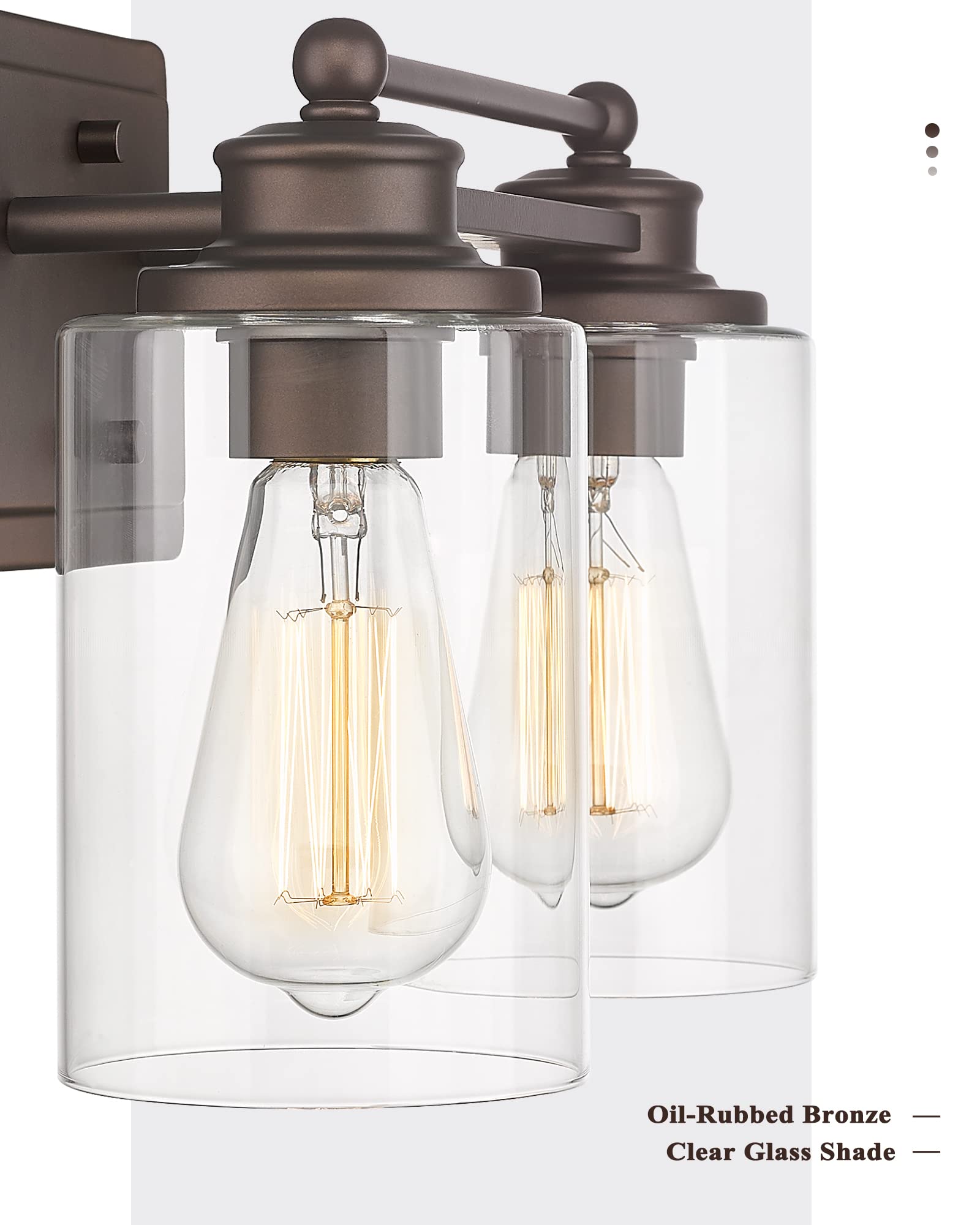 Hwh Farmhouse 2-Light Vanity Wall Lamp, Oil-Rubbed Bronze Finish For Bathroom & Dressing Table