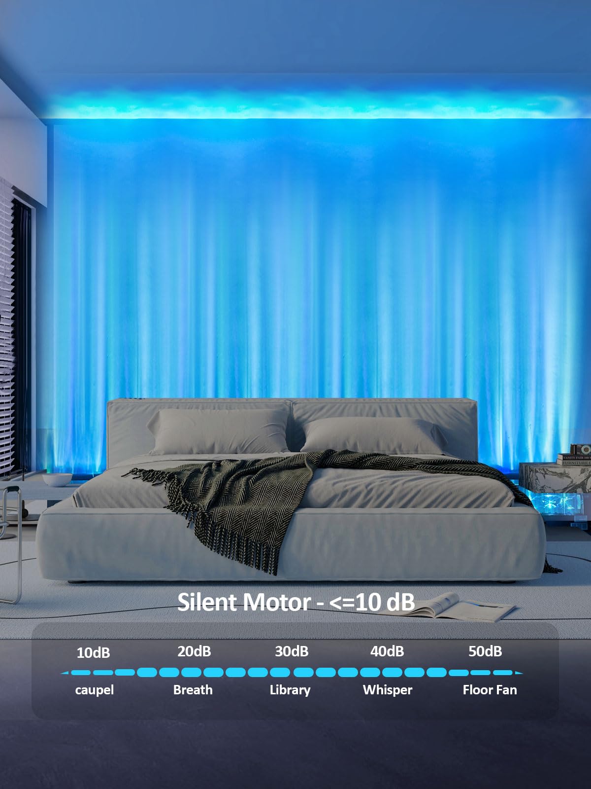 Caupel RGBW LED Ocean Wave Projector Lamp, 39.4 Inch, Multicolor, Aluminum, Model L-01B, Ambient Lighting for Bedroom and Gaming Room