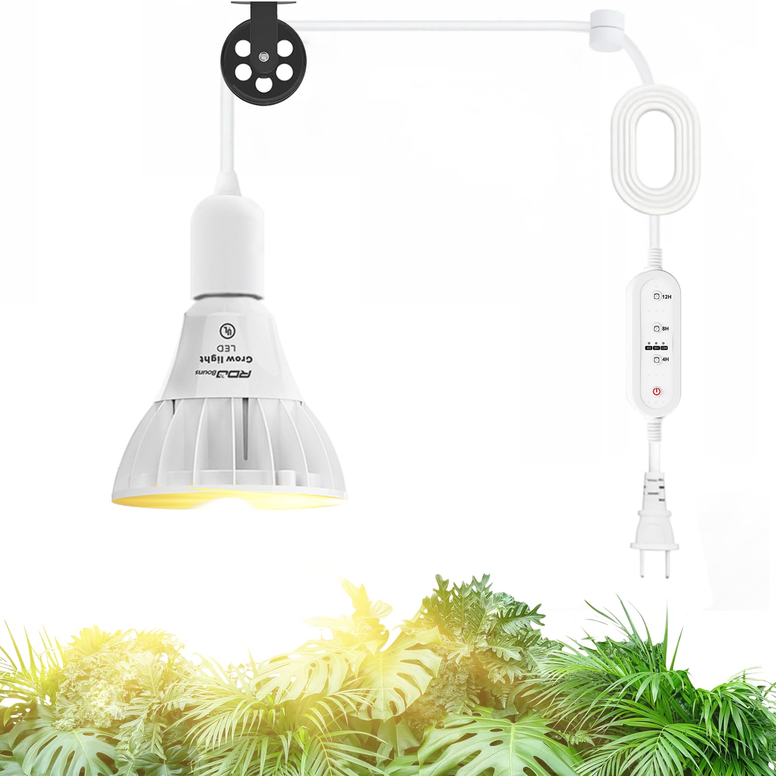 RDJ Bouns Hanging Grow Lights for Indoor Plants  26W Full Spectrum 4H/8H/12H Timer Switch  16.4FT Power Cord  Plug in Pendant Grow Light with Adjustable Pulley for Plants  Gifts for Gardening Lovers