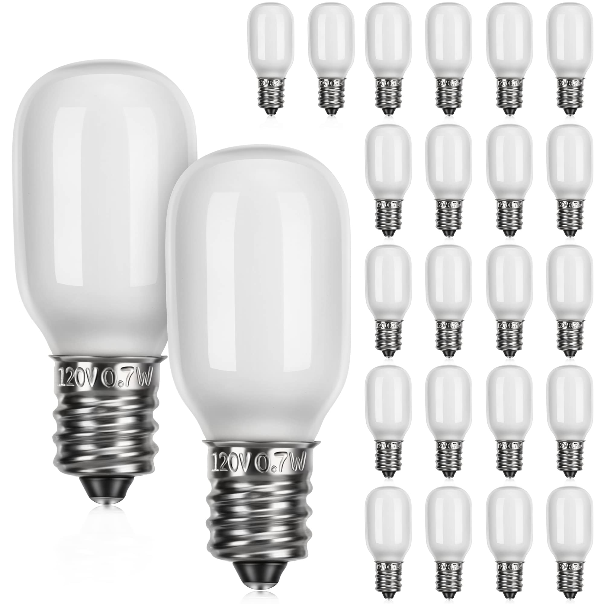 Meonum Christmas Village Replacement Light Bulbs  E12 Candelabra Base T20 Led Bulbs  0.7W 120V Replacement Light Accessories For Villages Houses  Christmas Tree  Halloween Pumpkin(24 Pieces)