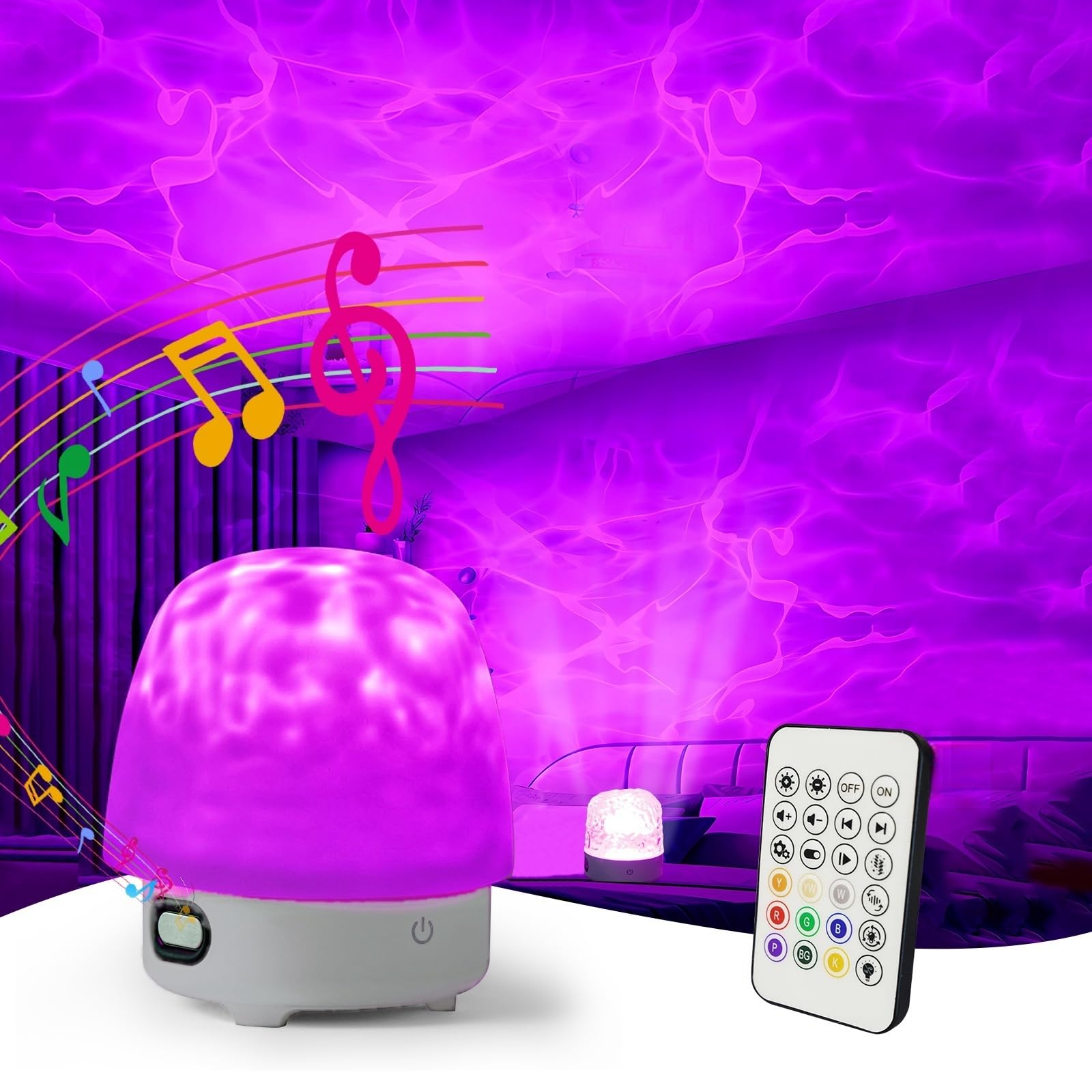 Luminorthe Cube Lamp, Ocean Wave Projector Light with Bluetooth Speaker, RGB Color Changing with Remote Control, Water Wave Ligh