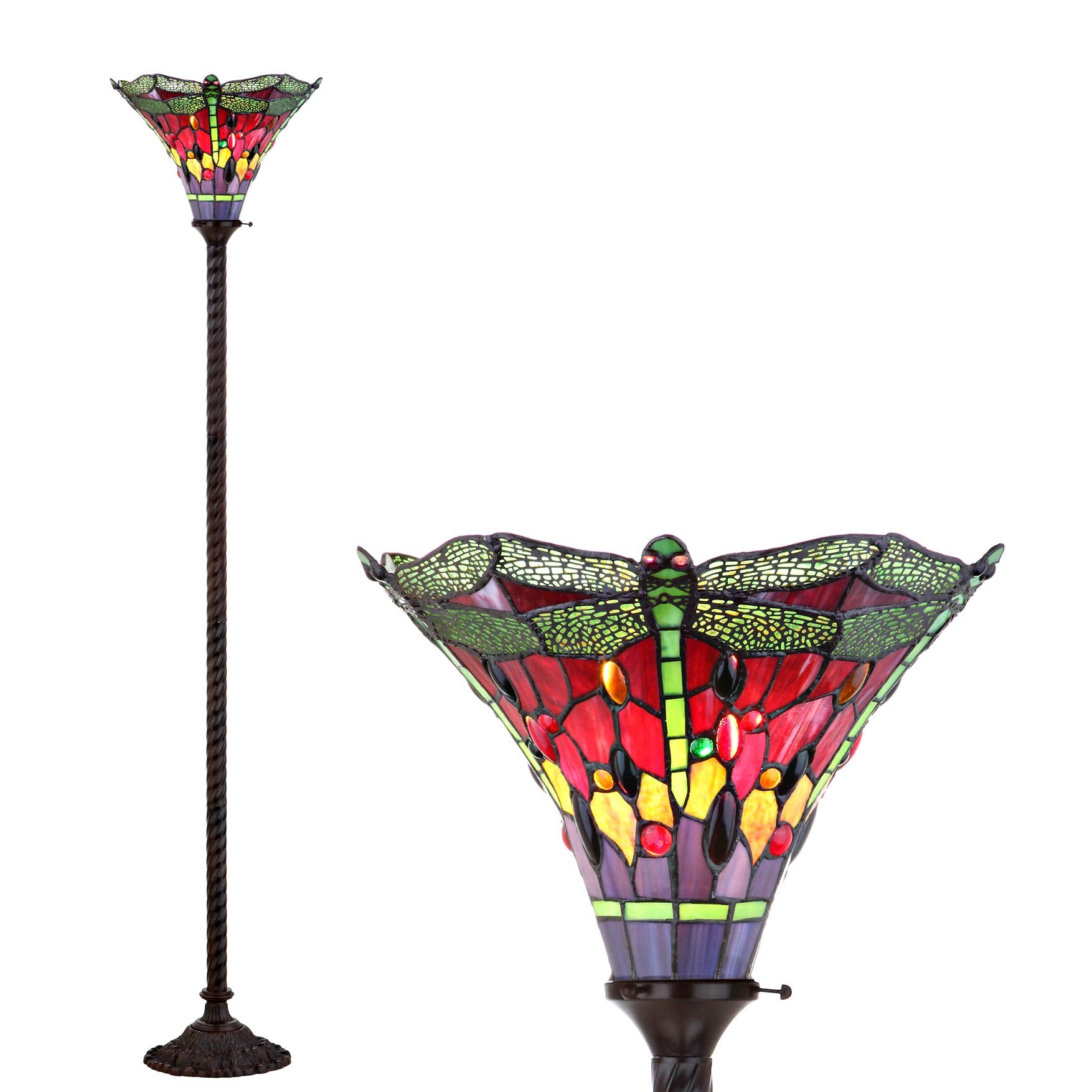 JONATHAN Y JYL8002B Dragonfly Tiffany-Style 71'' Torchiere Floor Lamp, Tiffany, Traditional, Art Nouveau Style, Elegant, Office,