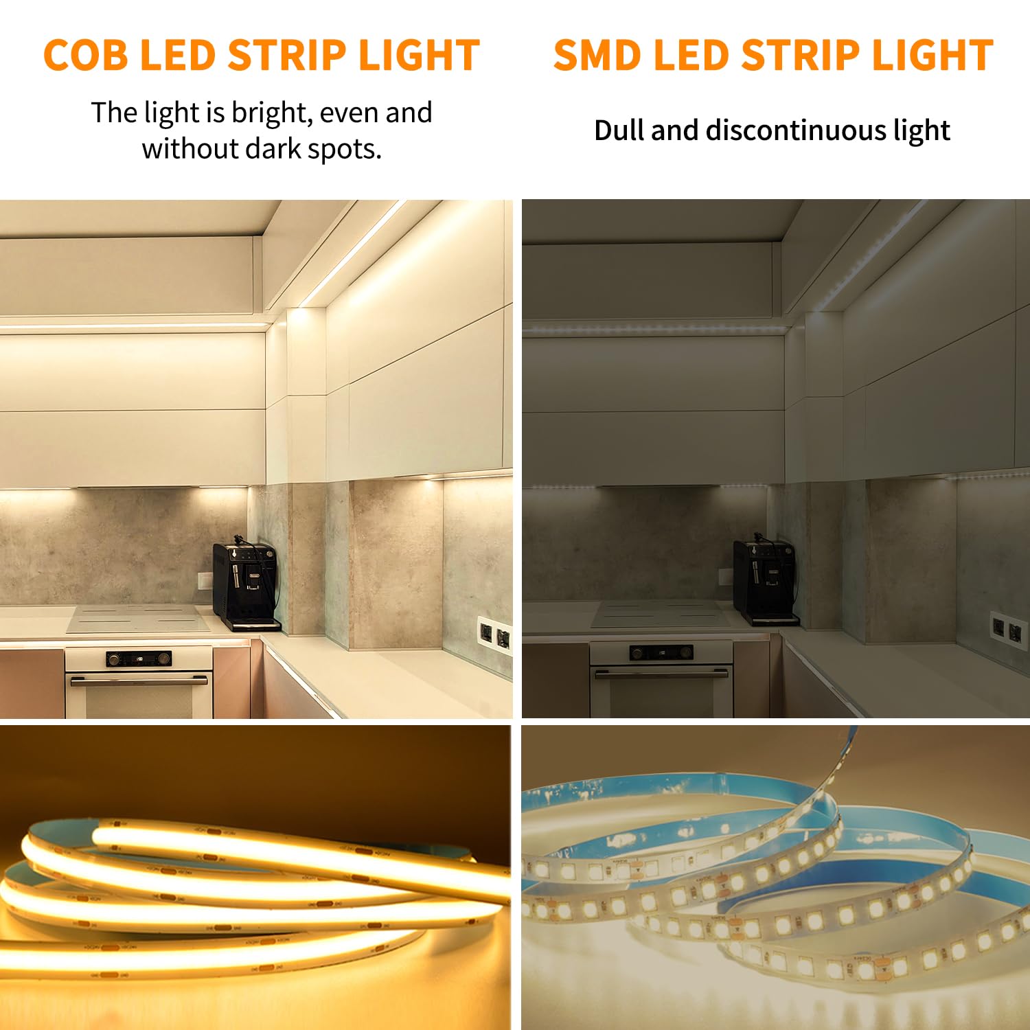 Yeewhale COB LED Strip Lights 100ft, Dimmable Warm White, Flexible Rope Lights with Remote & App Control, Model Yeewhale-100cobNB