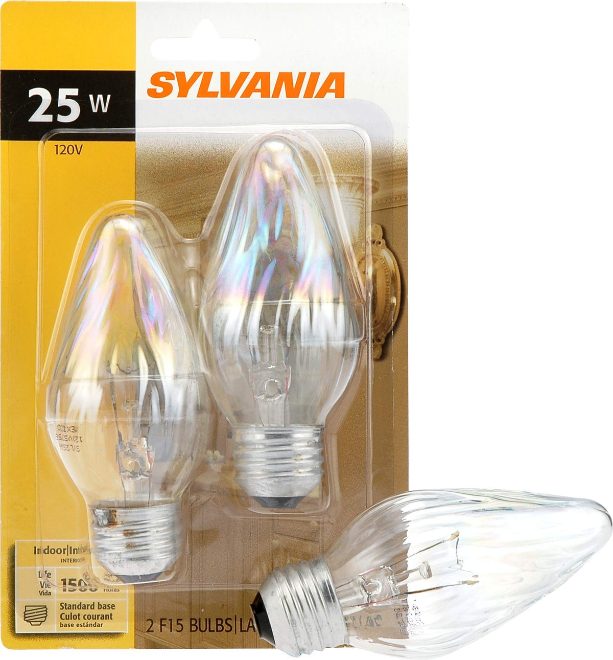 SYLVANIA F15 D  cor Incandescent Light Bulb, 25W, Iridescent Finish, 205 Lumens, Medium Base, 120V - 2 Pack (13821), Warm White